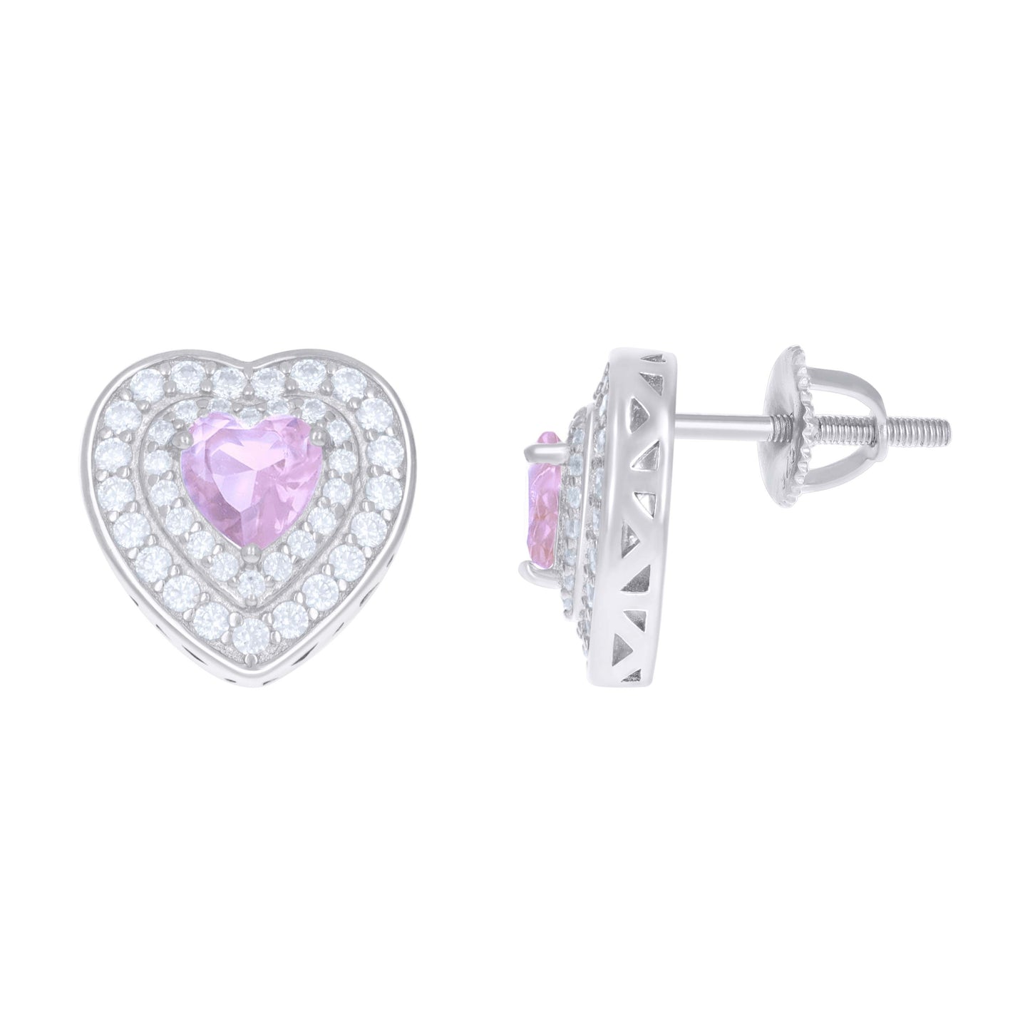 Sterling Silver Womens Cubic-Zirconia Heart Stud Earrings