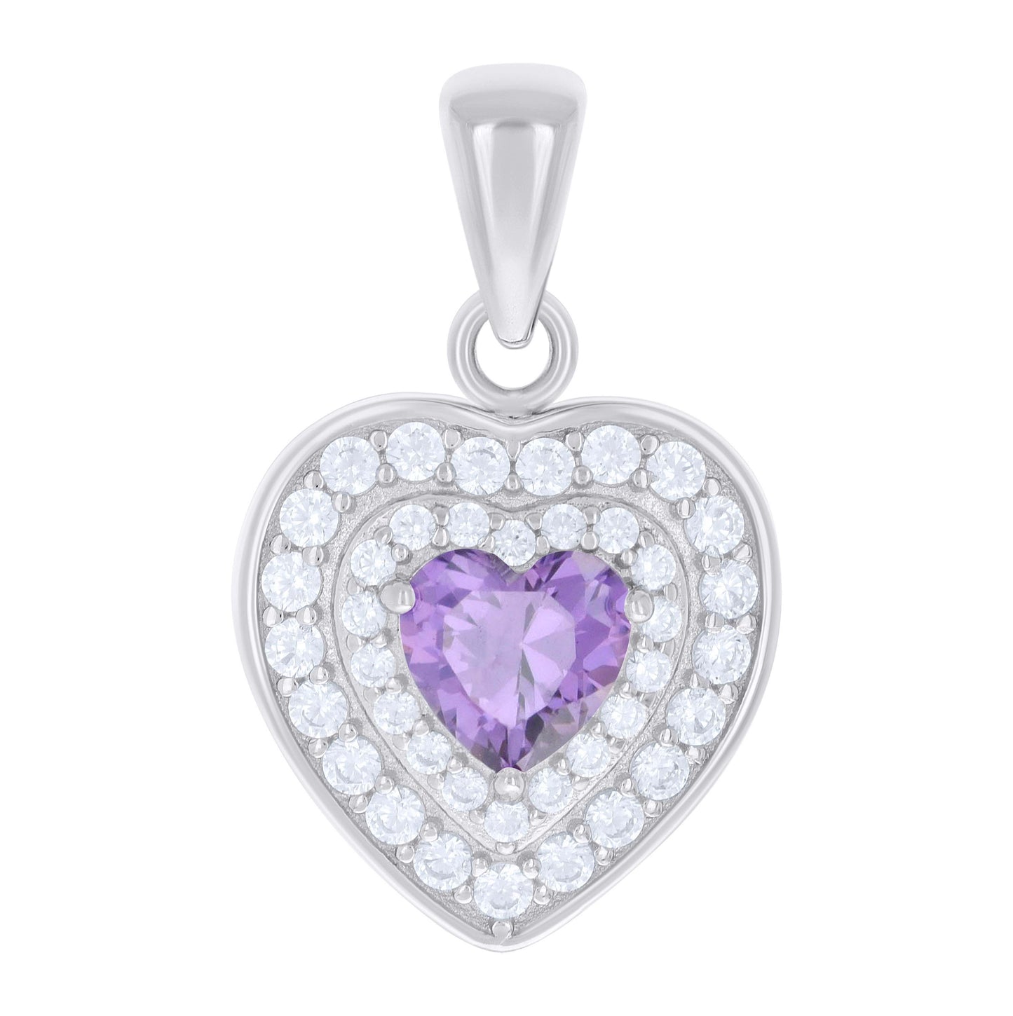 Sterling Silver Womens Heart Round Cubic-Zirconia Heart Charm Pendant