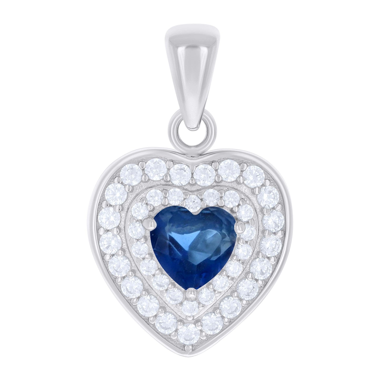 Sterling Silver Womens Heart Round Cubic-Zirconia Heart Charm Pendant