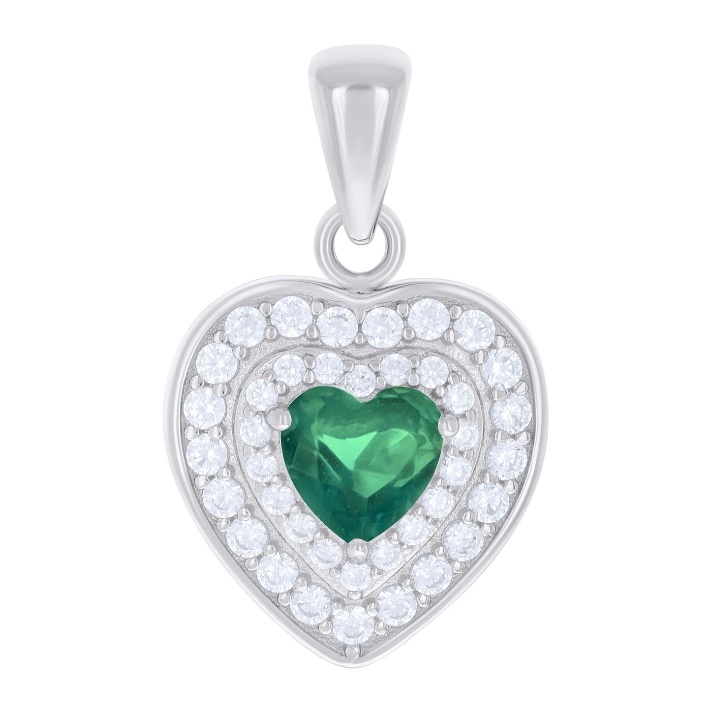 Sterling Silver Womens Heart Round Cubic-Zirconia Heart Charm Pendant
