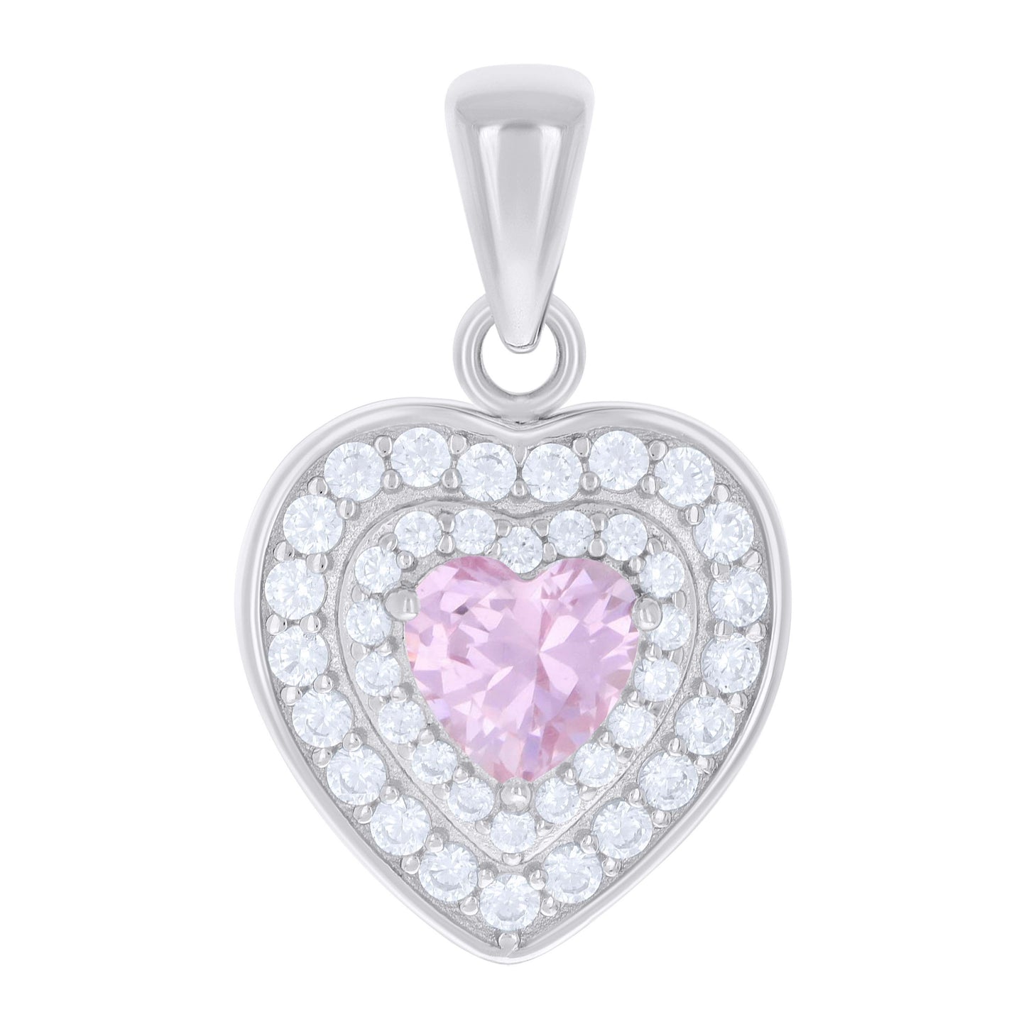 Sterling Silver Womens Heart Round Cubic-Zirconia Heart Charm Pendant