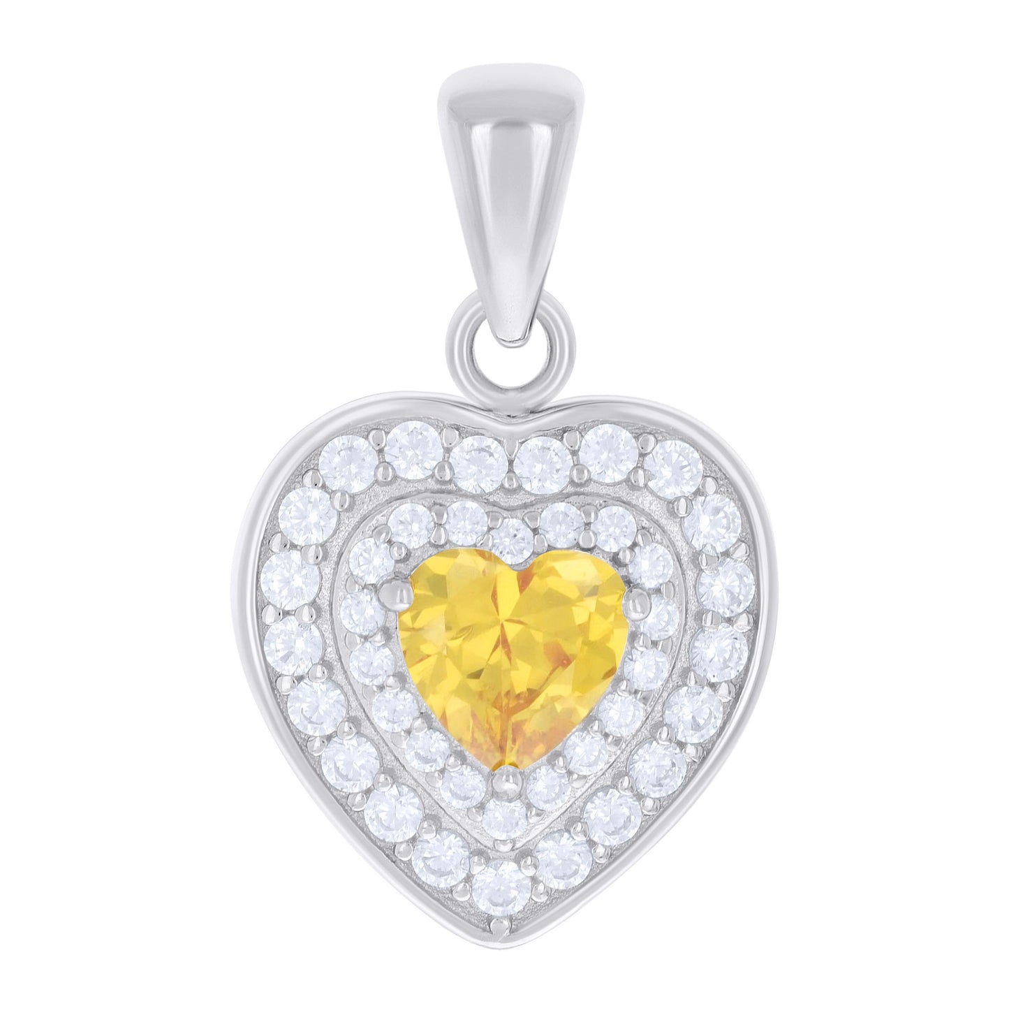 Sterling Silver Womens Heart Round Cubic-Zirconia Heart Charm Pendant