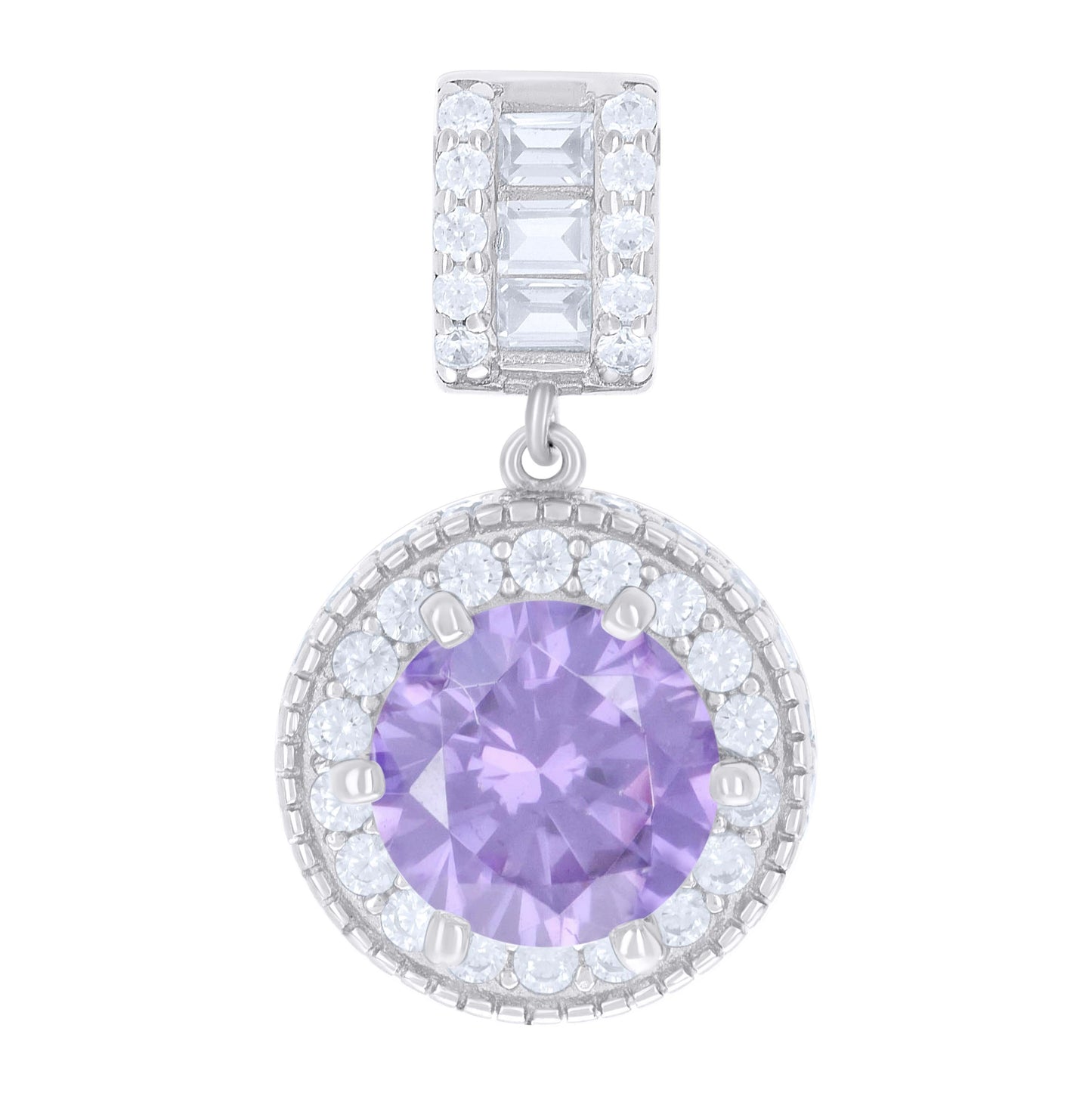 Sterling Silver Womens Baguette Round Cubic-Zirconia Fashion Charm Pendant