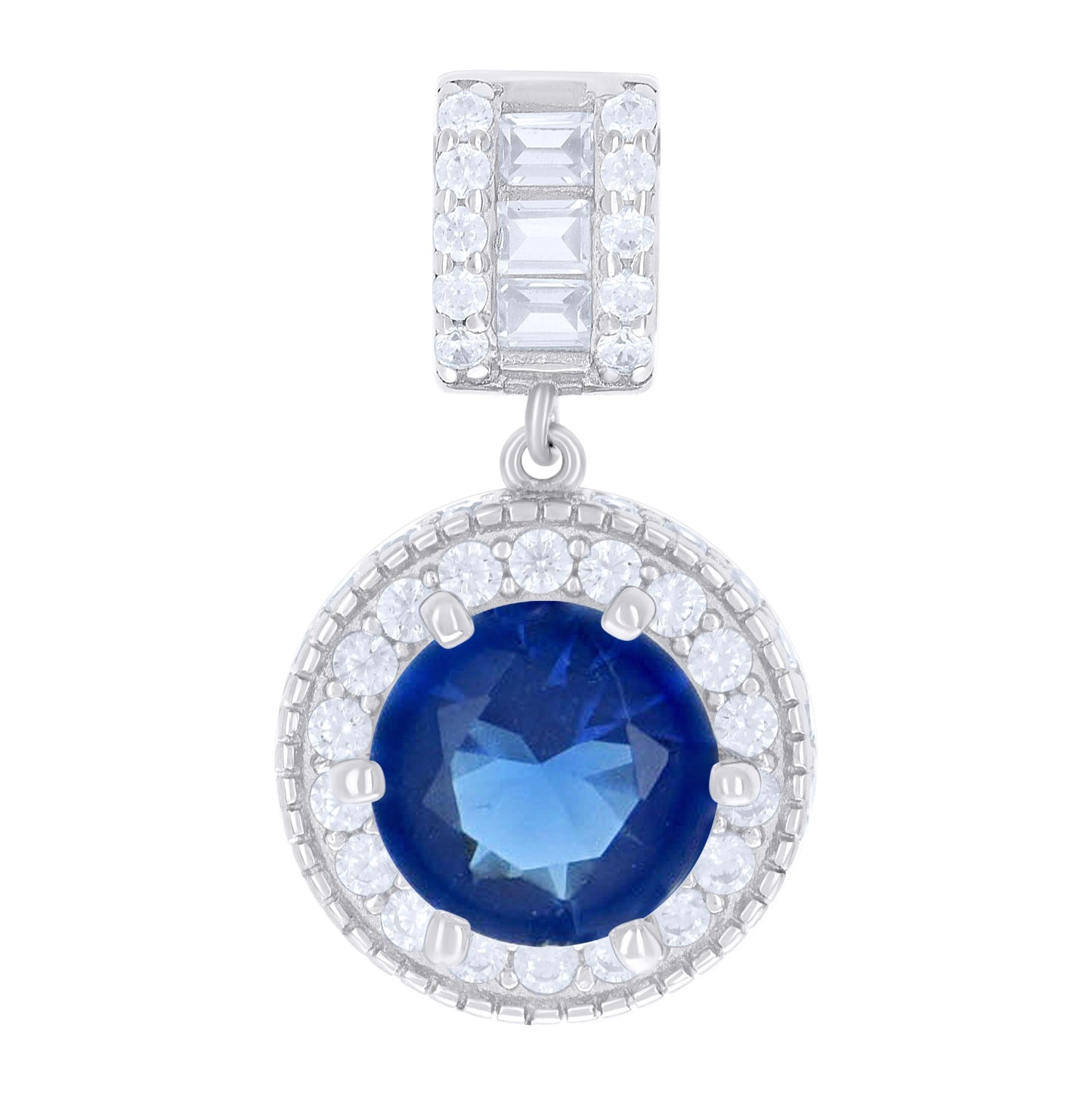 Sterling Silver Womens Baguette Round Cubic-Zirconia Fashion Charm Pendant