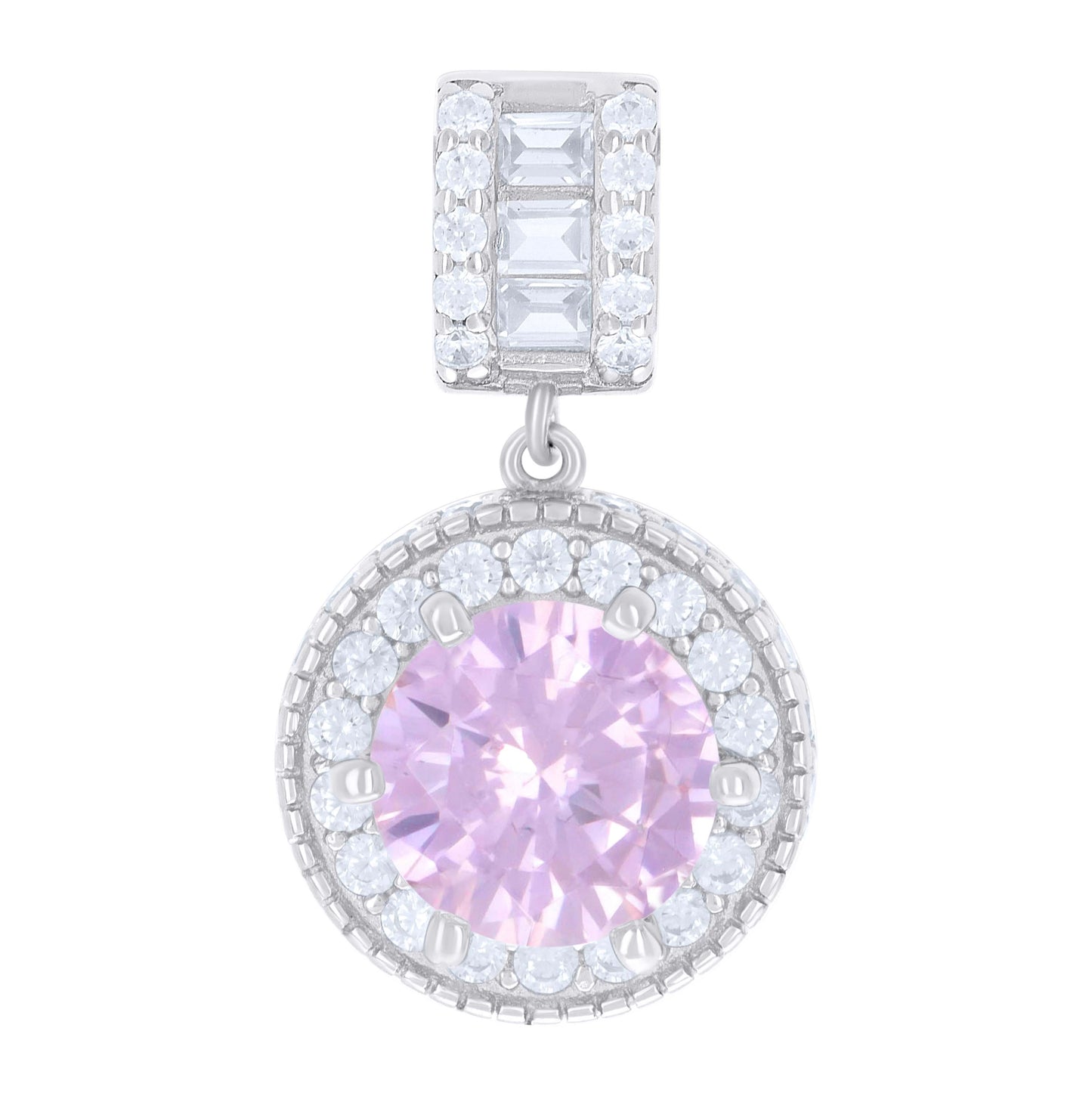 Sterling Silver Womens Baguette Round Cubic-Zirconia Fashion Charm Pendant