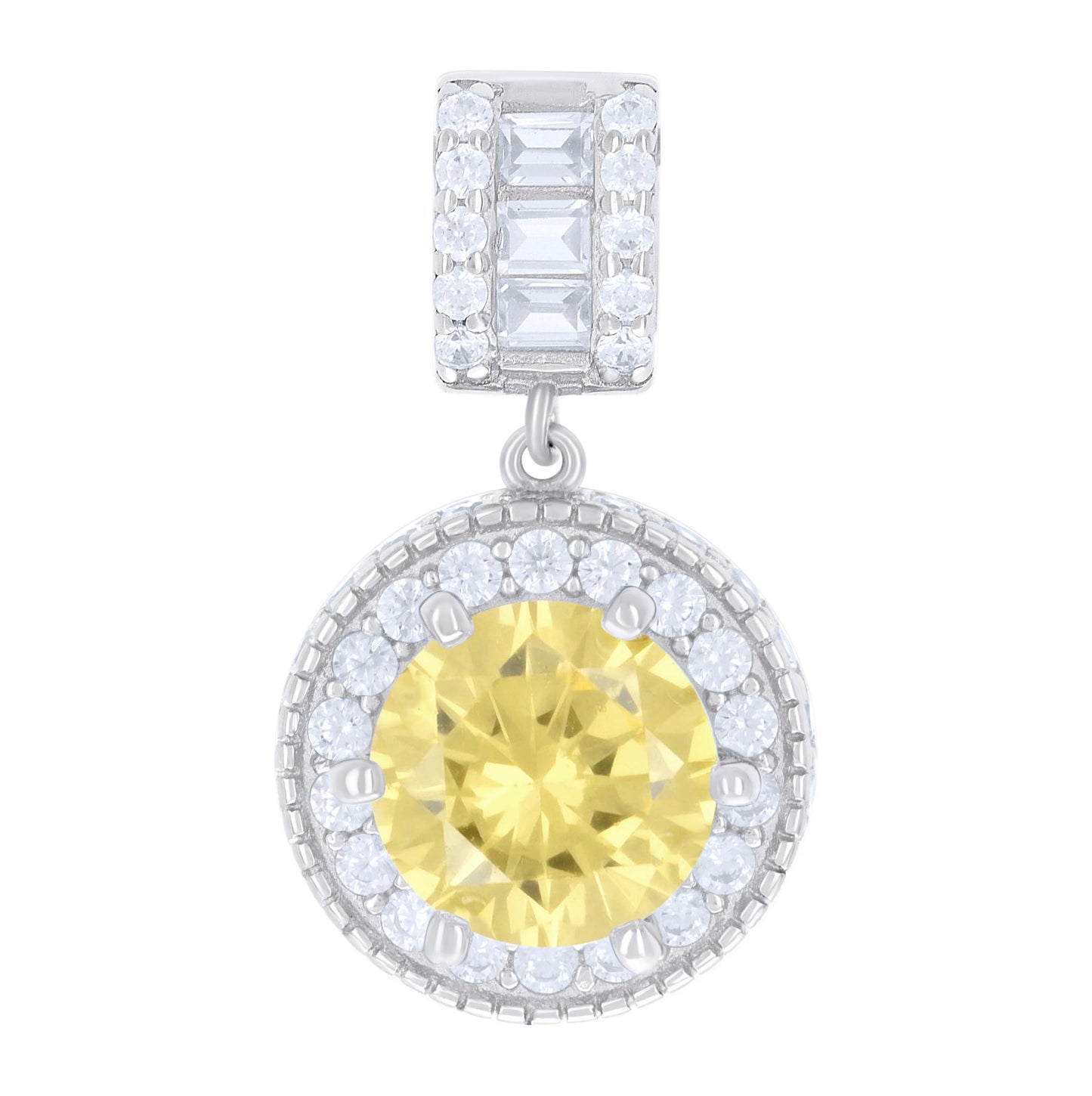 Sterling Silver Womens Baguette Round Cubic-Zirconia Fashion Charm Pendant