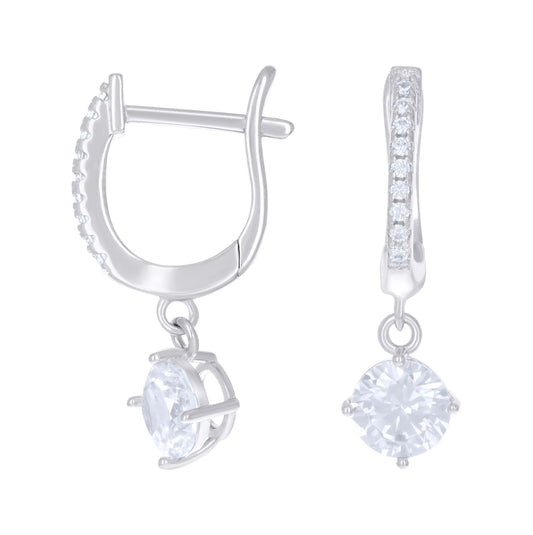 Sterling Silver Womens Cubic-Zirconia Dangle Hoop Earrings