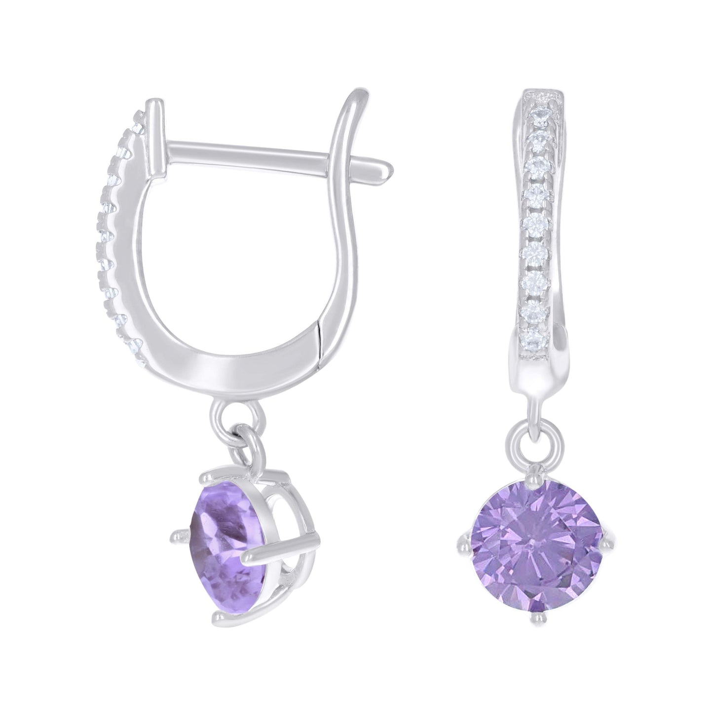 Sterling Silver Womens Cubic-Zirconia Dangle Hoop Earrings