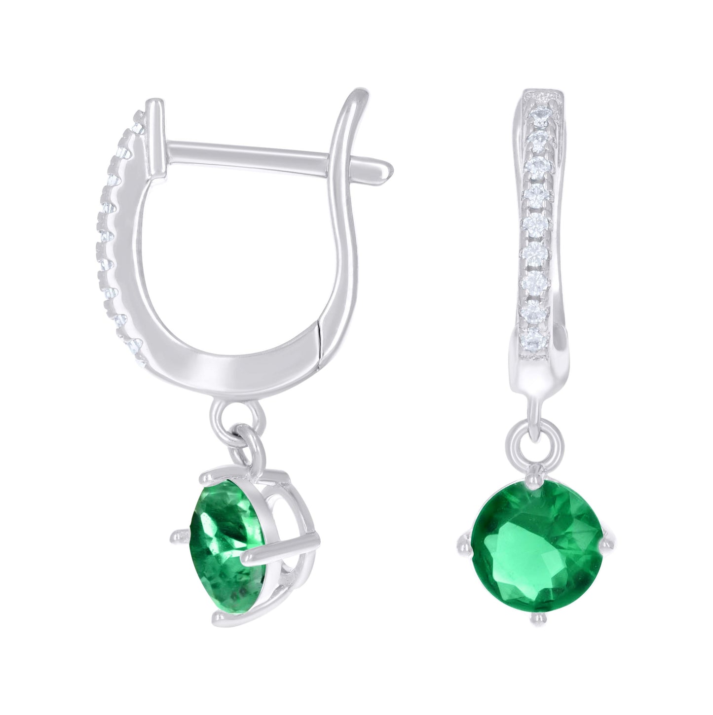 Sterling Silver Womens Cubic-Zirconia Dangle Hoop Earrings