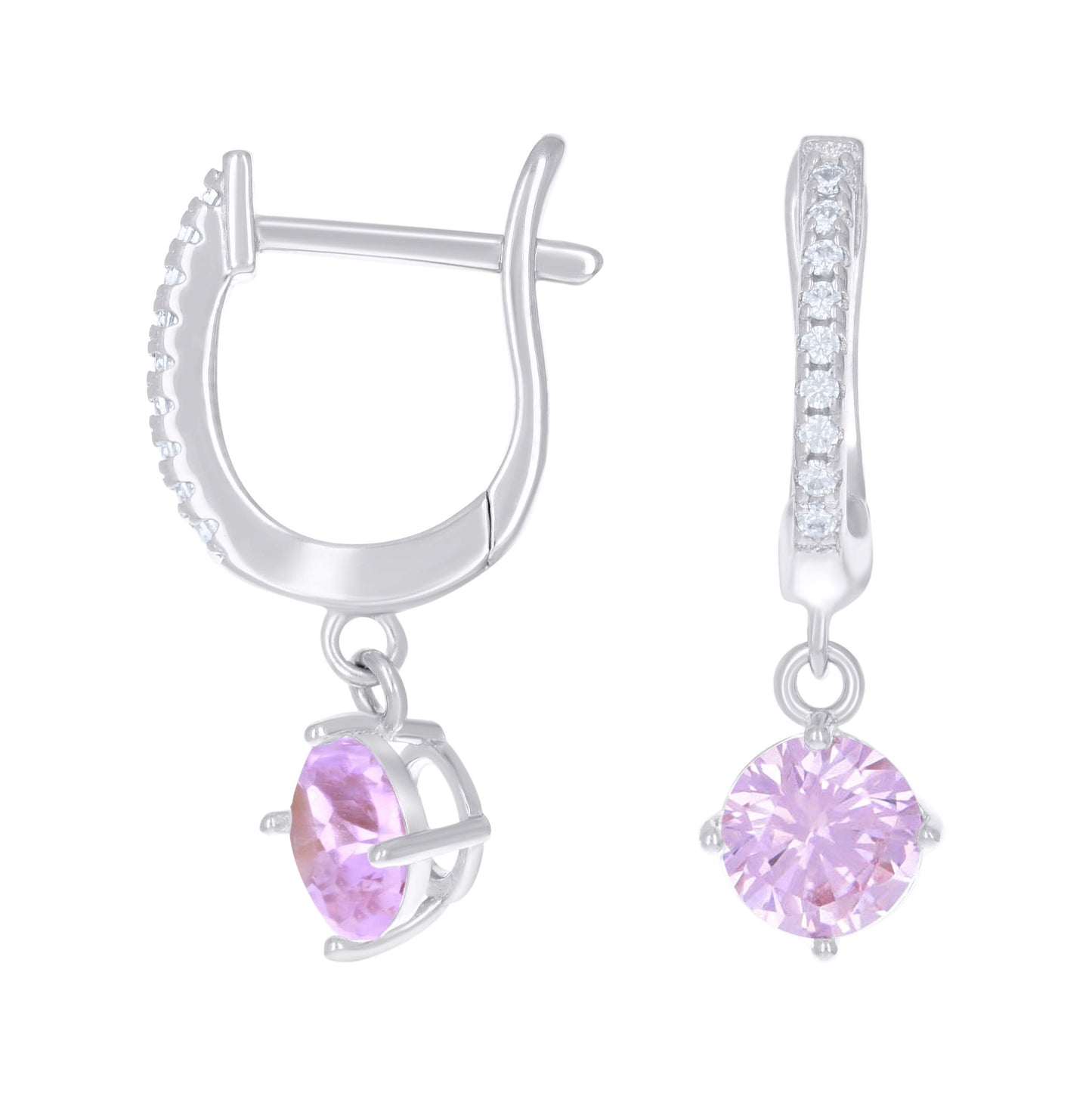Sterling Silver Womens Cubic-Zirconia Dangle Hoop Earrings