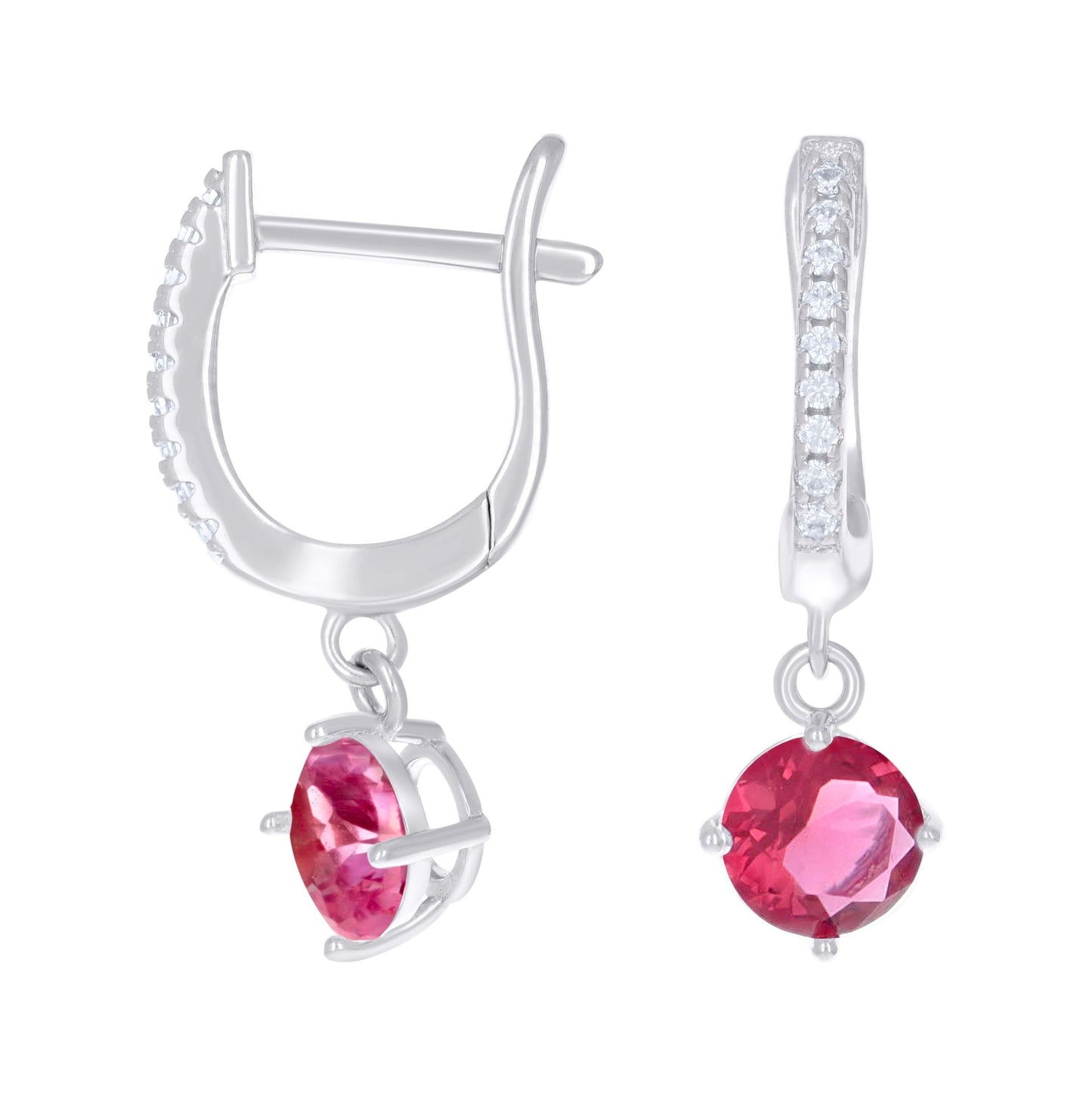 Sterling Silver Womens Cubic-Zirconia Dangle Hoop Earrings