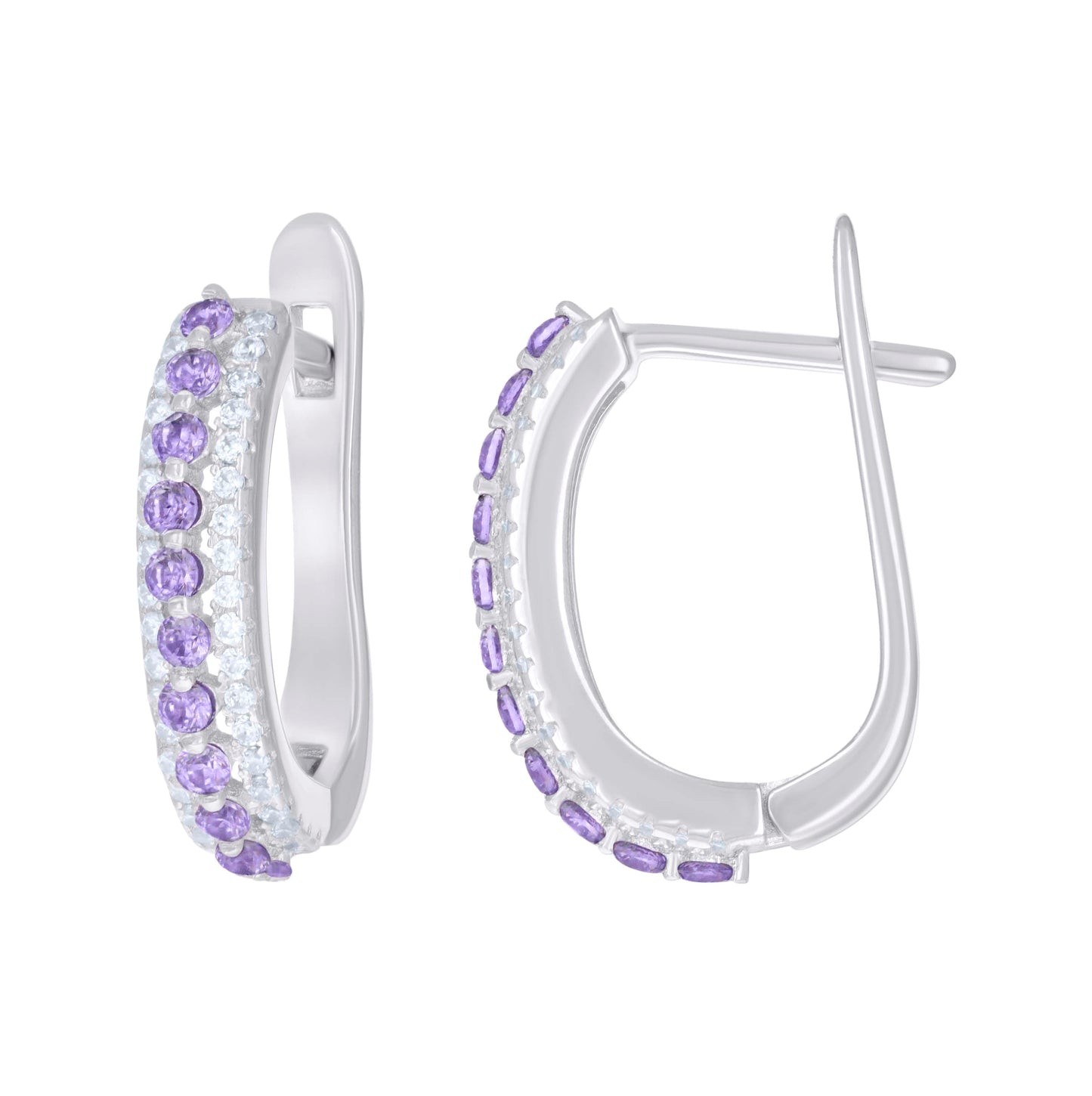 Sterling Silver Womens Cubic-Zirconia U-Shape Hoop Earrings