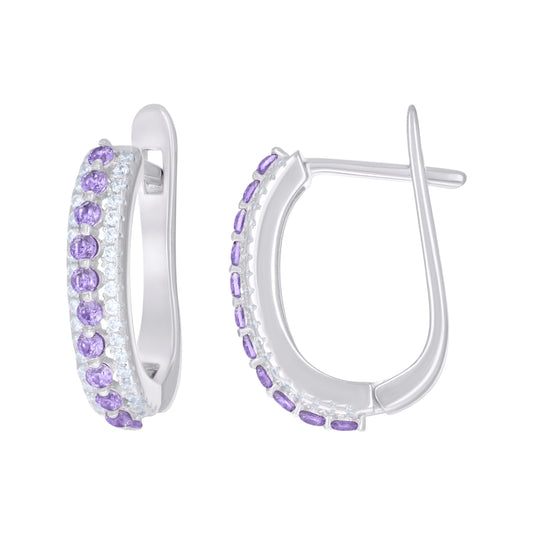 Sterling Silver Womens Cubic-Zirconia U-Shape Hoop Earrings