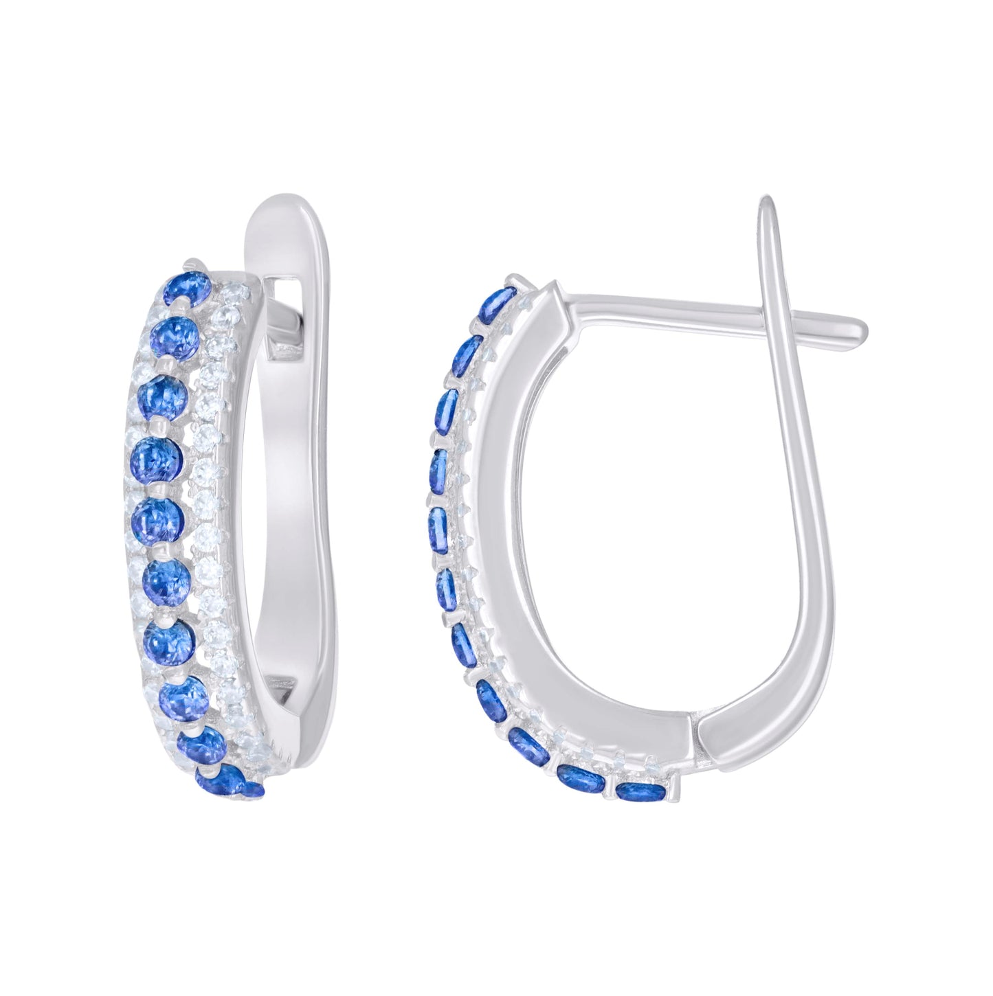 Sterling Silver Womens Cubic-Zirconia U-Shape Hoop Earrings