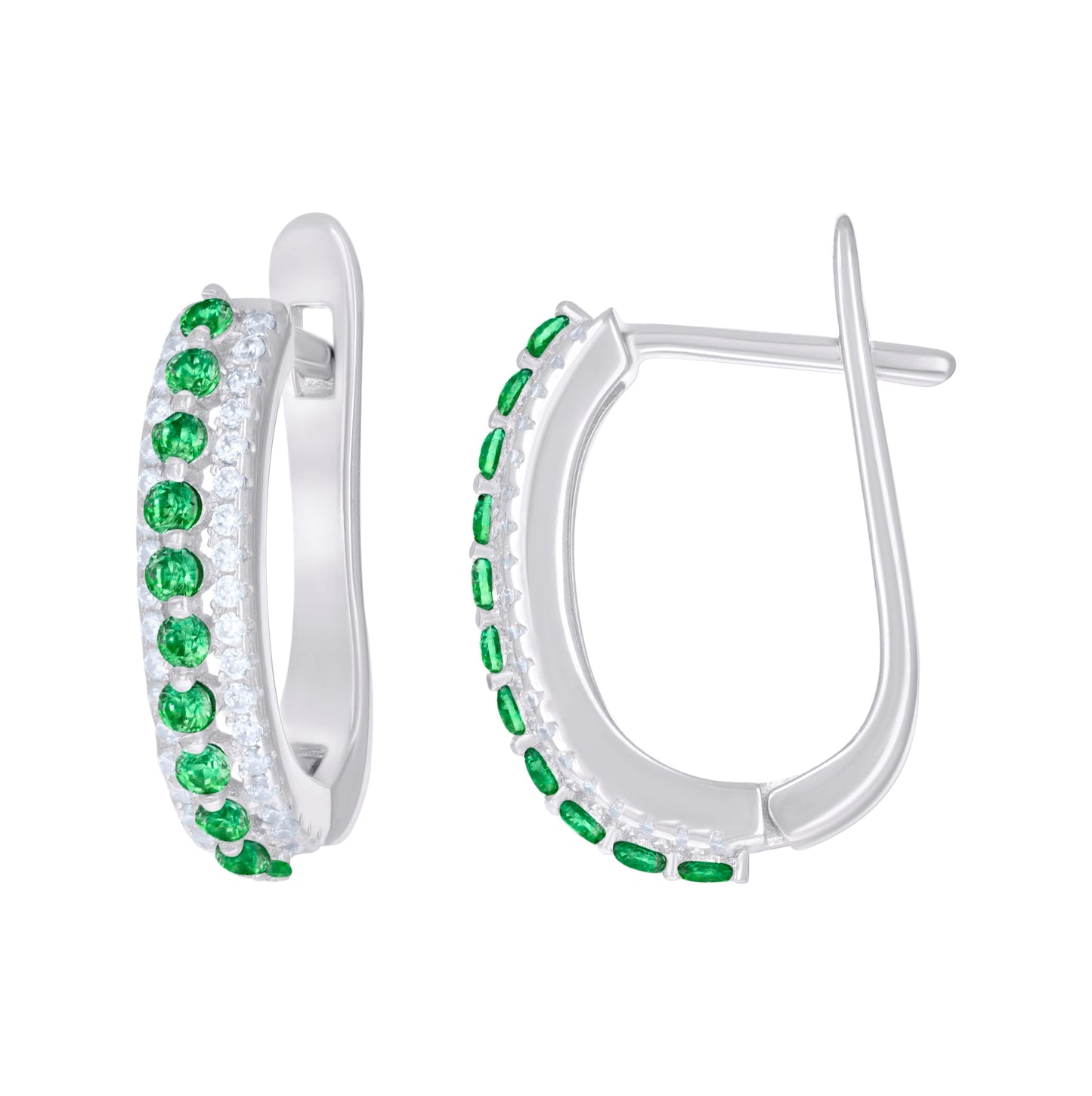 Sterling Silver Womens Cubic-Zirconia U-Shape Hoop Earrings
