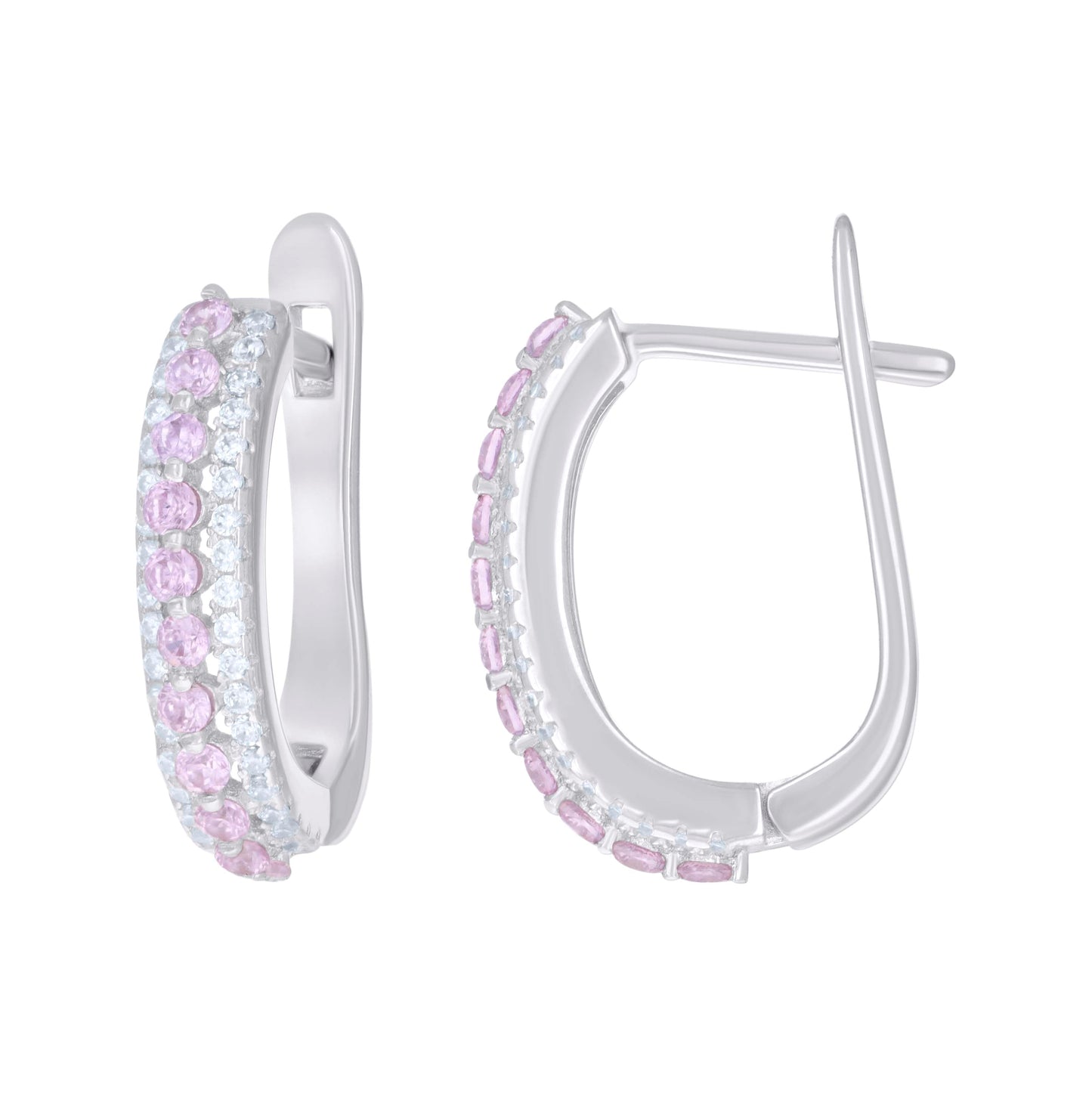 Sterling Silver Womens Cubic-Zirconia U-Shape Hoop Earrings