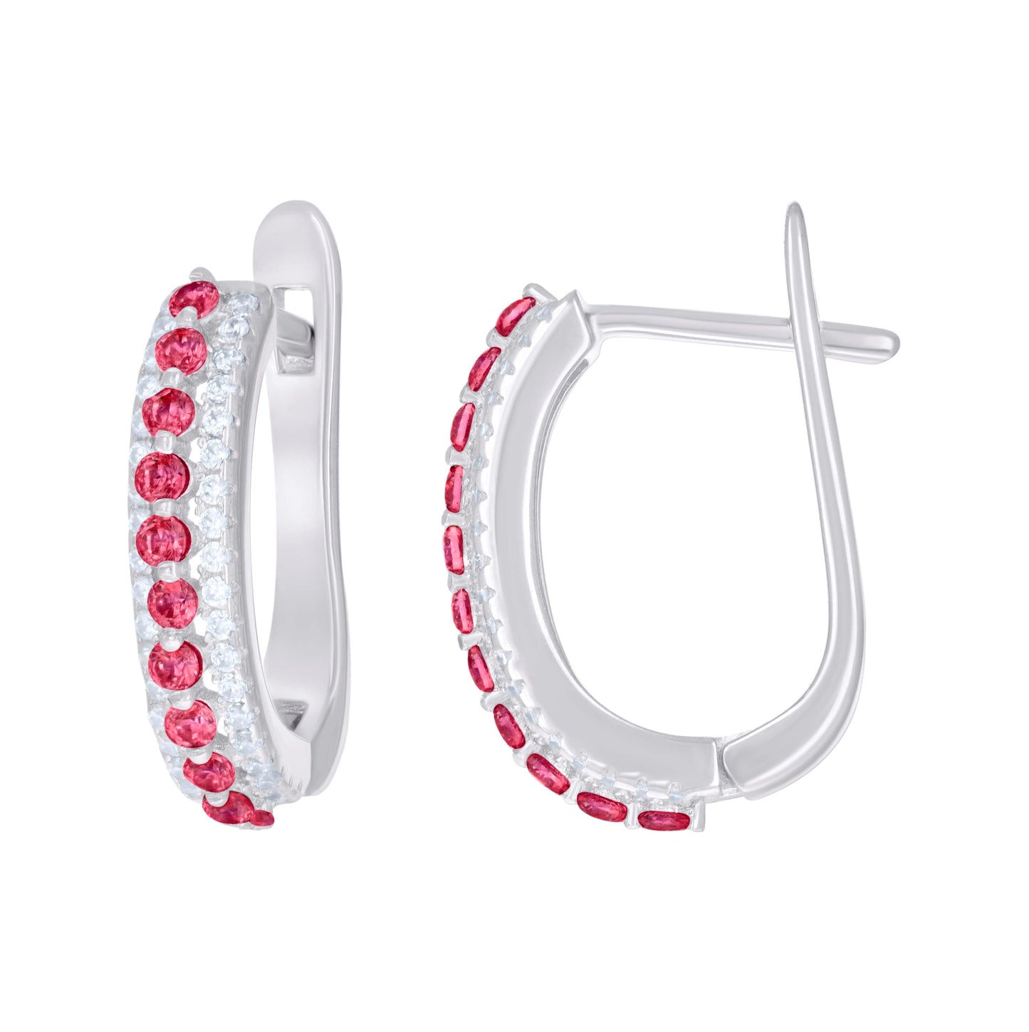 Sterling Silver Womens Cubic-Zirconia U-Shape Hoop Earrings