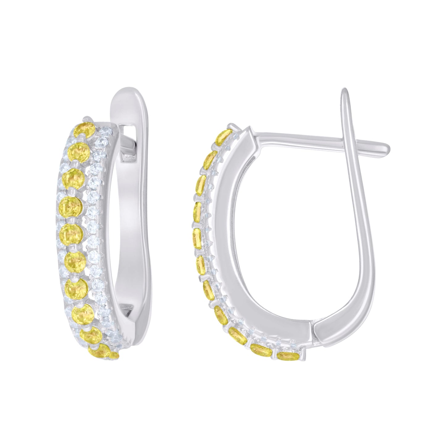 Sterling Silver Womens Cubic-Zirconia U-Shape Hoop Earrings