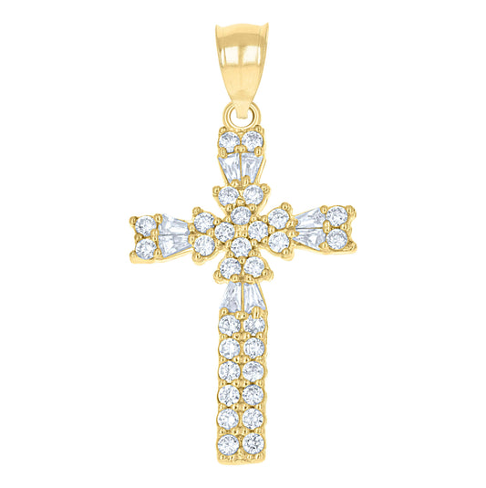 10K Yellow Gold Womens Mens Round Cubic Zirconia Cubic-Zirconia Cross Religious Charm Pendant