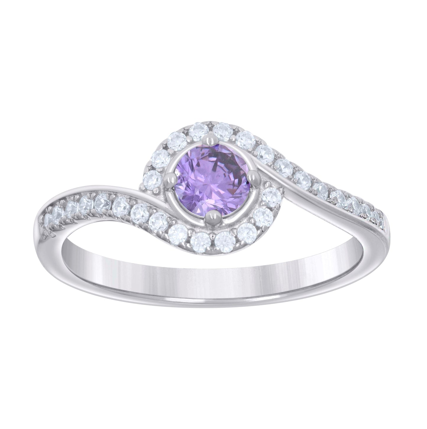 Sterling Silver Womens Purple White Cubic-Zirconia Fashion Bridal Anniversary Wedding Engagement Band Ring