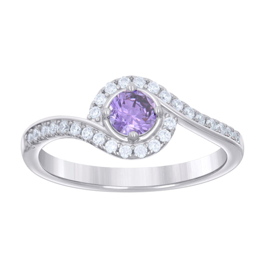 Sterling Silver Womens Purple White Cubic-Zirconia Fashion Bridal Anniversary Wedding Engagement Band Ring
