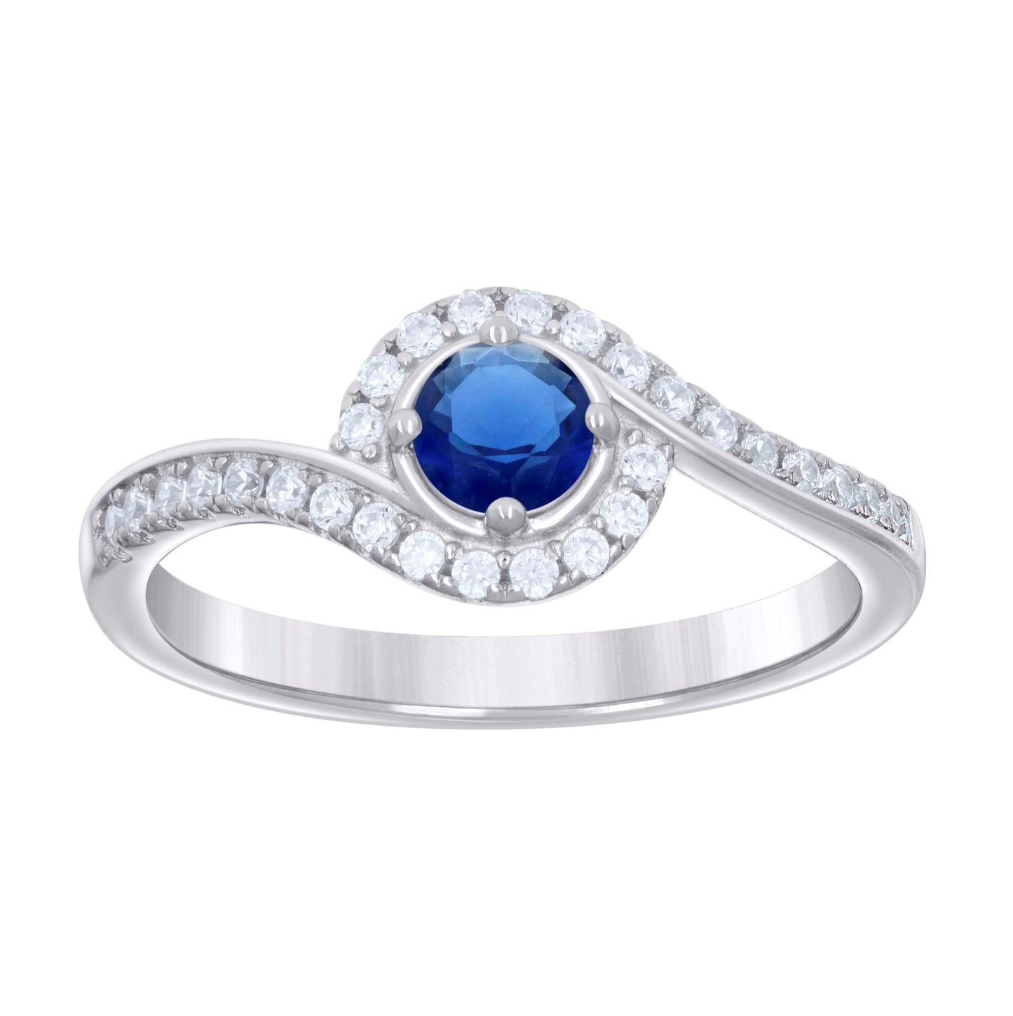 Sterling Silver Womens Blue White Cubic-Zirconia Fashion Bridal Anniversary Wedding Engagement Band Ring