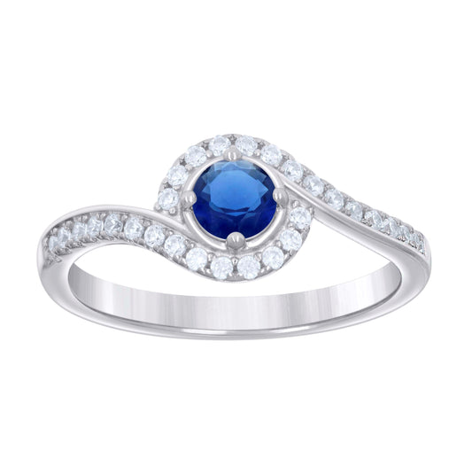 Sterling Silver Womens Blue White Cubic-Zirconia Fashion Bridal Anniversary Wedding Engagement Band Ring
