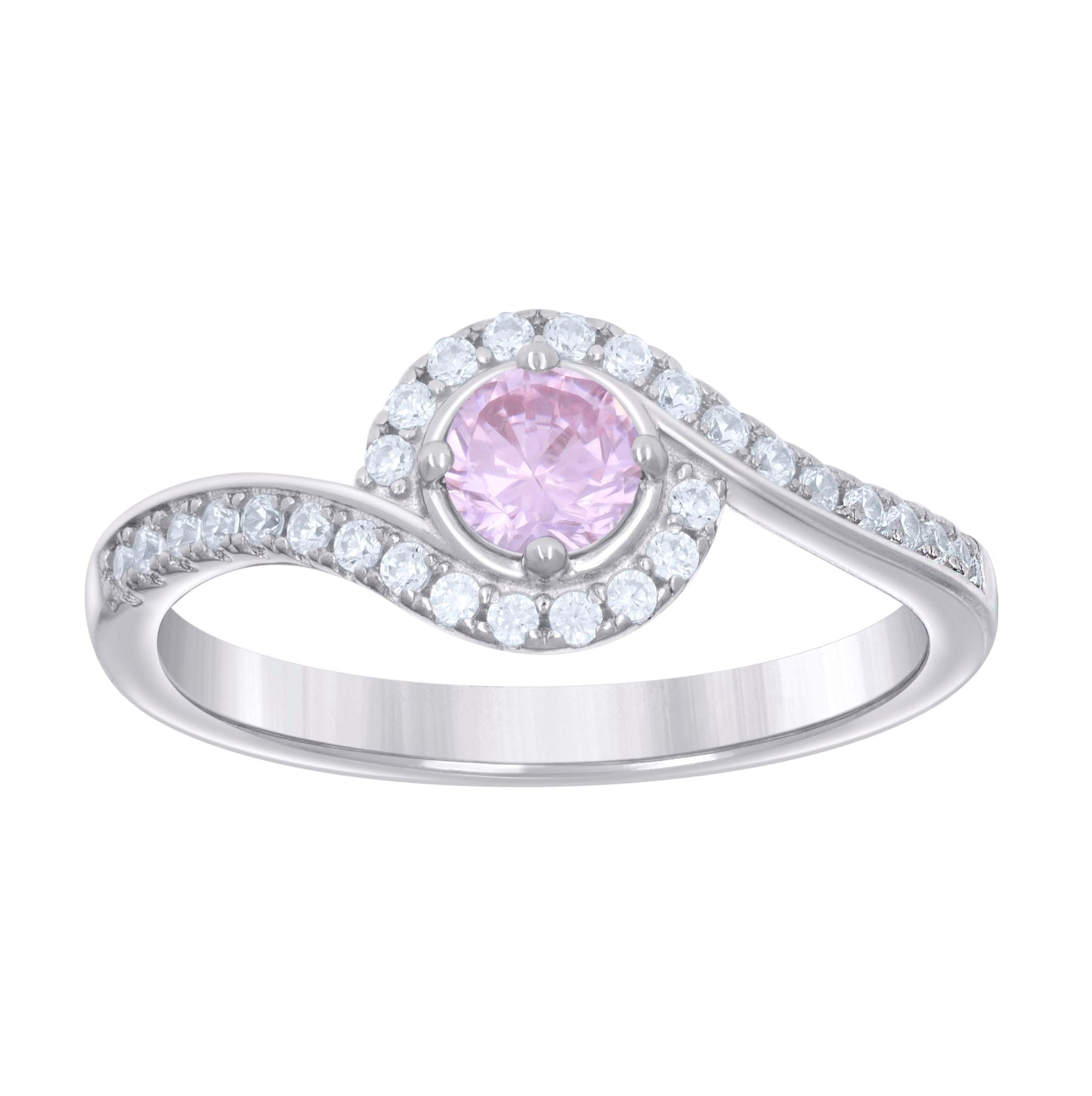 Sterling Silver Womens Pink White Cubic-Zirconia Fashion Bridal Anniversary Wedding Engagement Band Ring