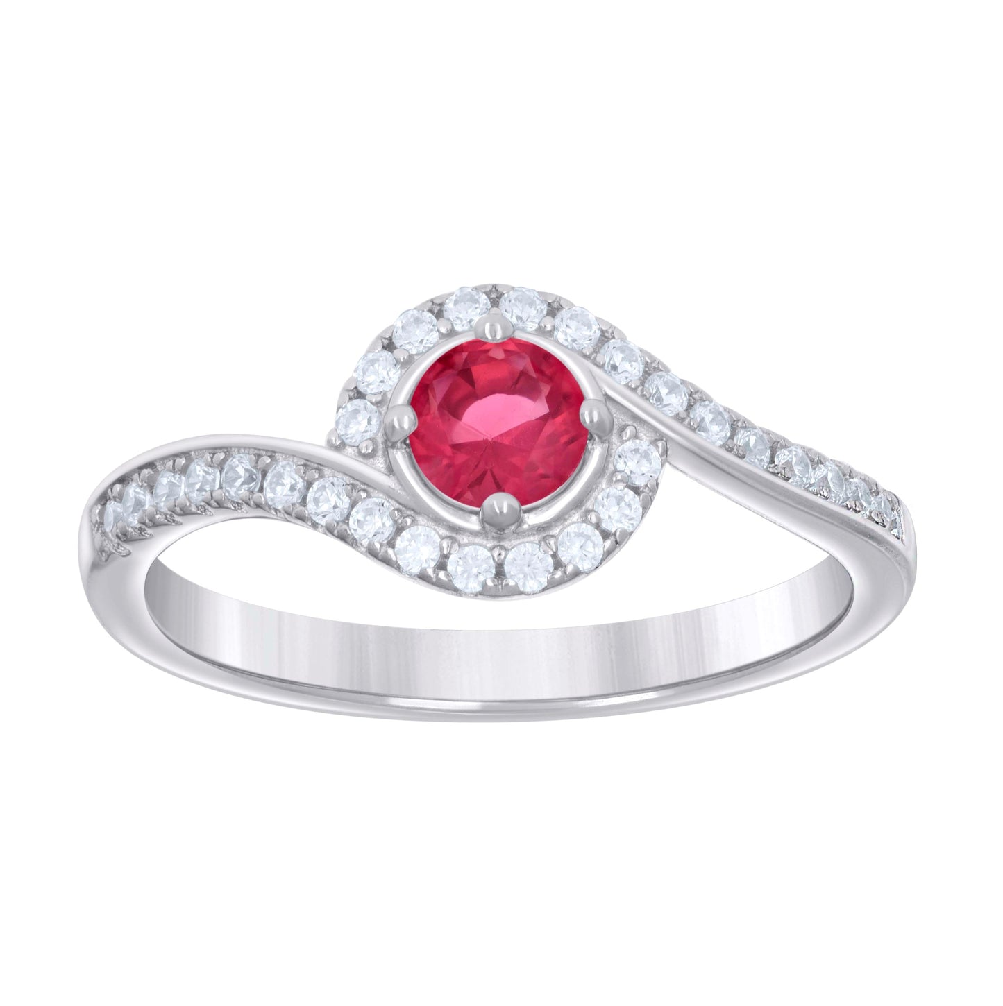 Sterling Silver Womens Red White Cubic-Zirconia Fashion Bridal Anniversary Wedding Engagement Band Ring