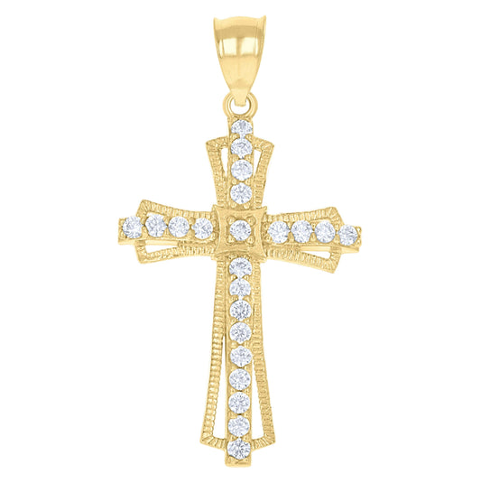 10K Yellow Gold Womens Mens Round Cubic Zirconia Cubic-Zirconia Cross Religious Charm Pendant