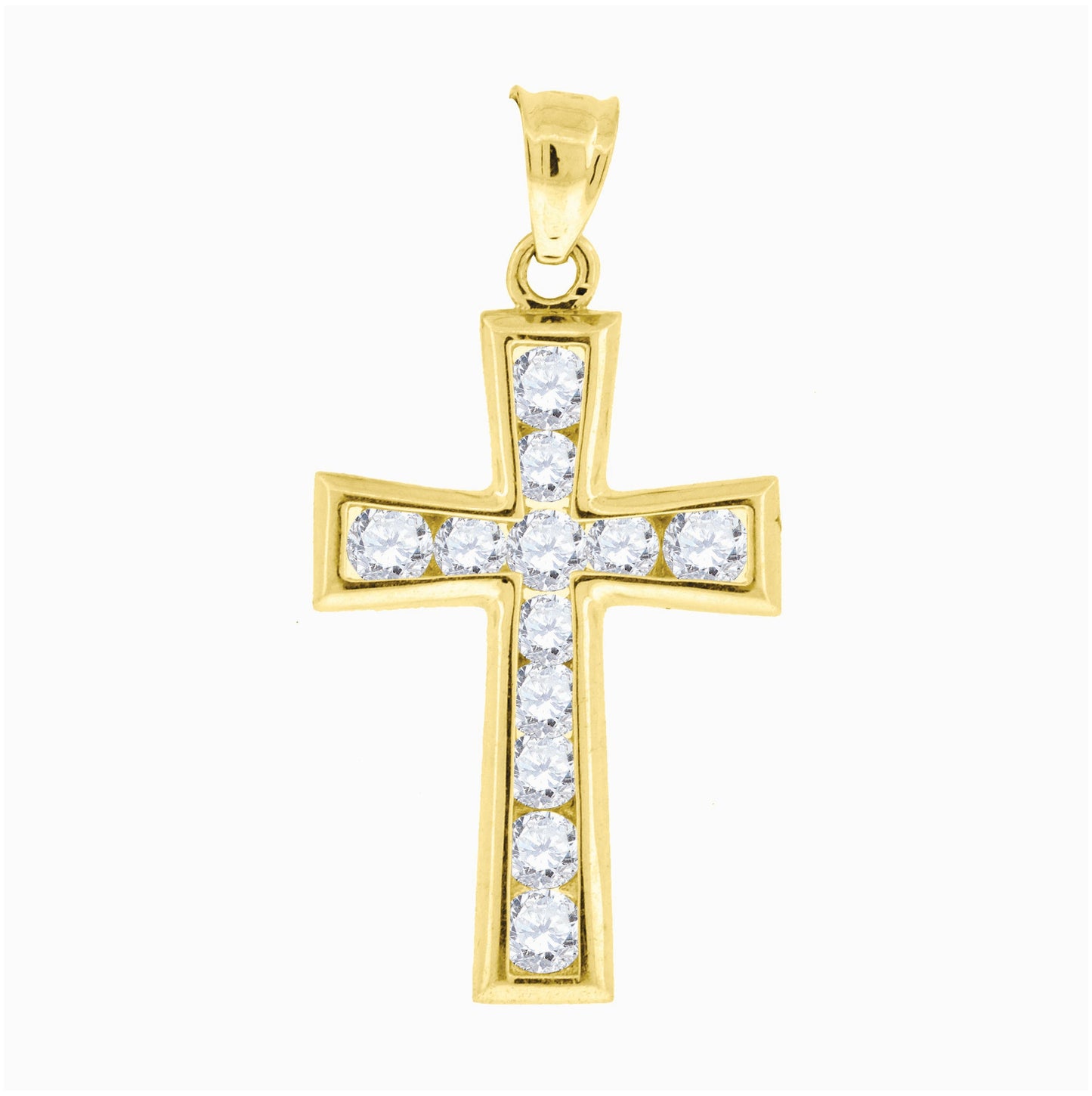 10K Yellow Gold Womens Mens Round Cubic Zirconia Cubic-Zirconia Cross Religious Charm Pendant