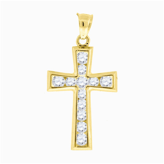 10K Yellow Gold Womens Mens Round Cubic Zirconia Cubic-Zirconia Cross Religious Charm Pendant