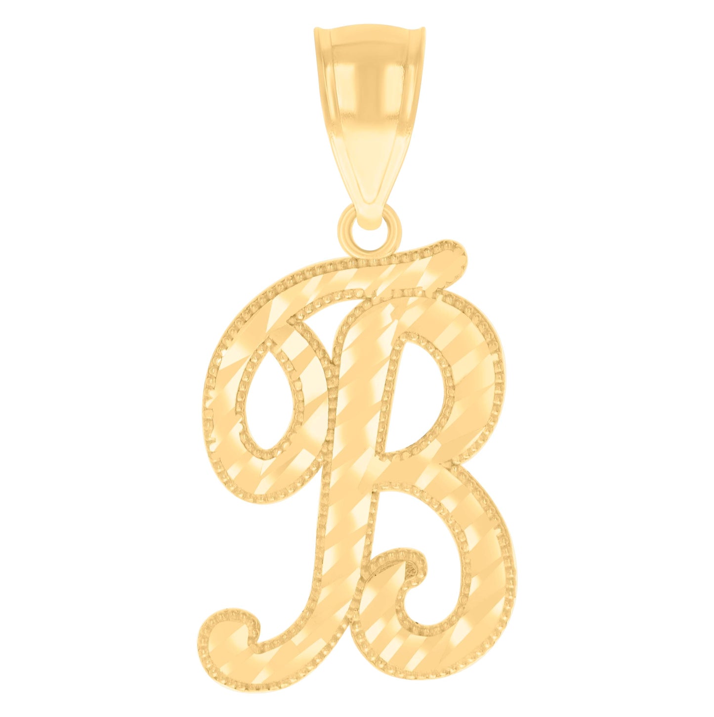 14K Yellow Gold Unisex Diamond-cut Initial Alphabet Charm Pendant