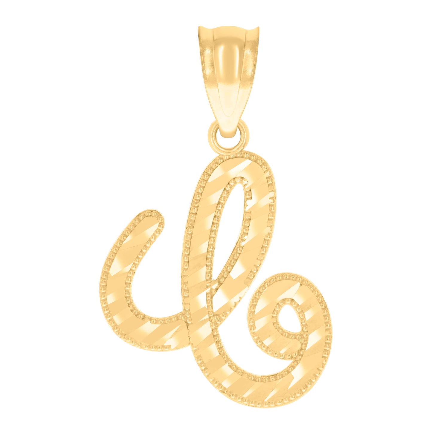 14K Yellow Gold Unisex Diamond-cut Initial Alphabet Charm Pendant