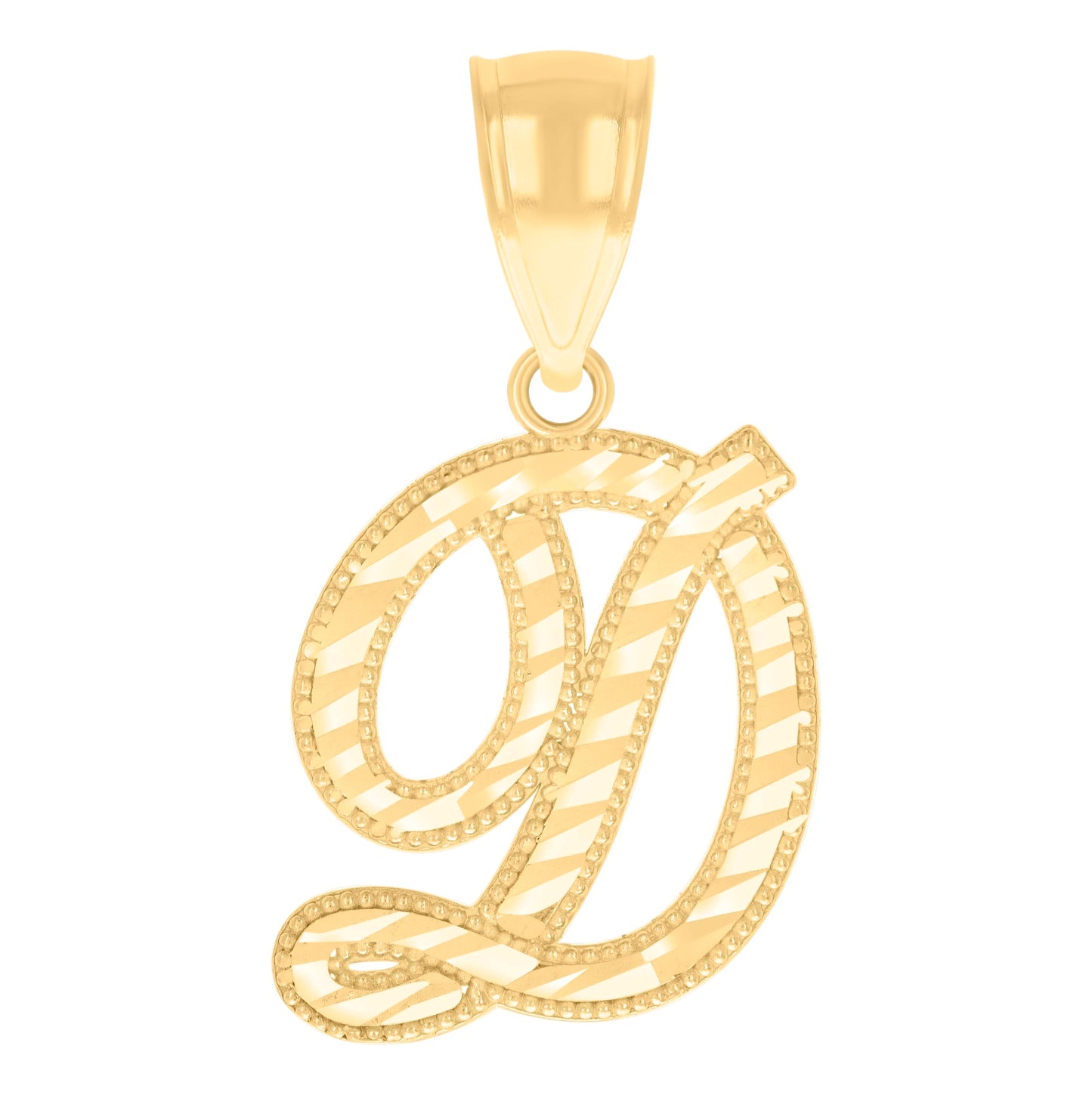 14K Yellow Gold Unisex Diamond-cut Initial Alphabet Charm Pendant