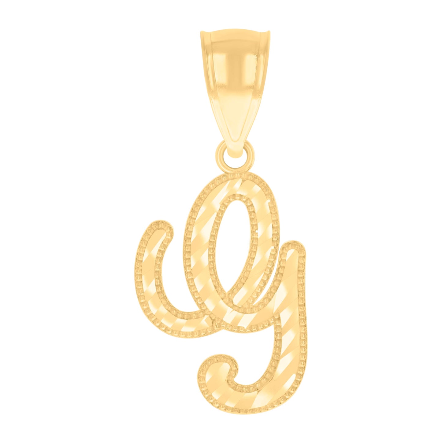 14K Yellow Gold Unisex Diamond-cut Initial Alphabet Charm Pendant