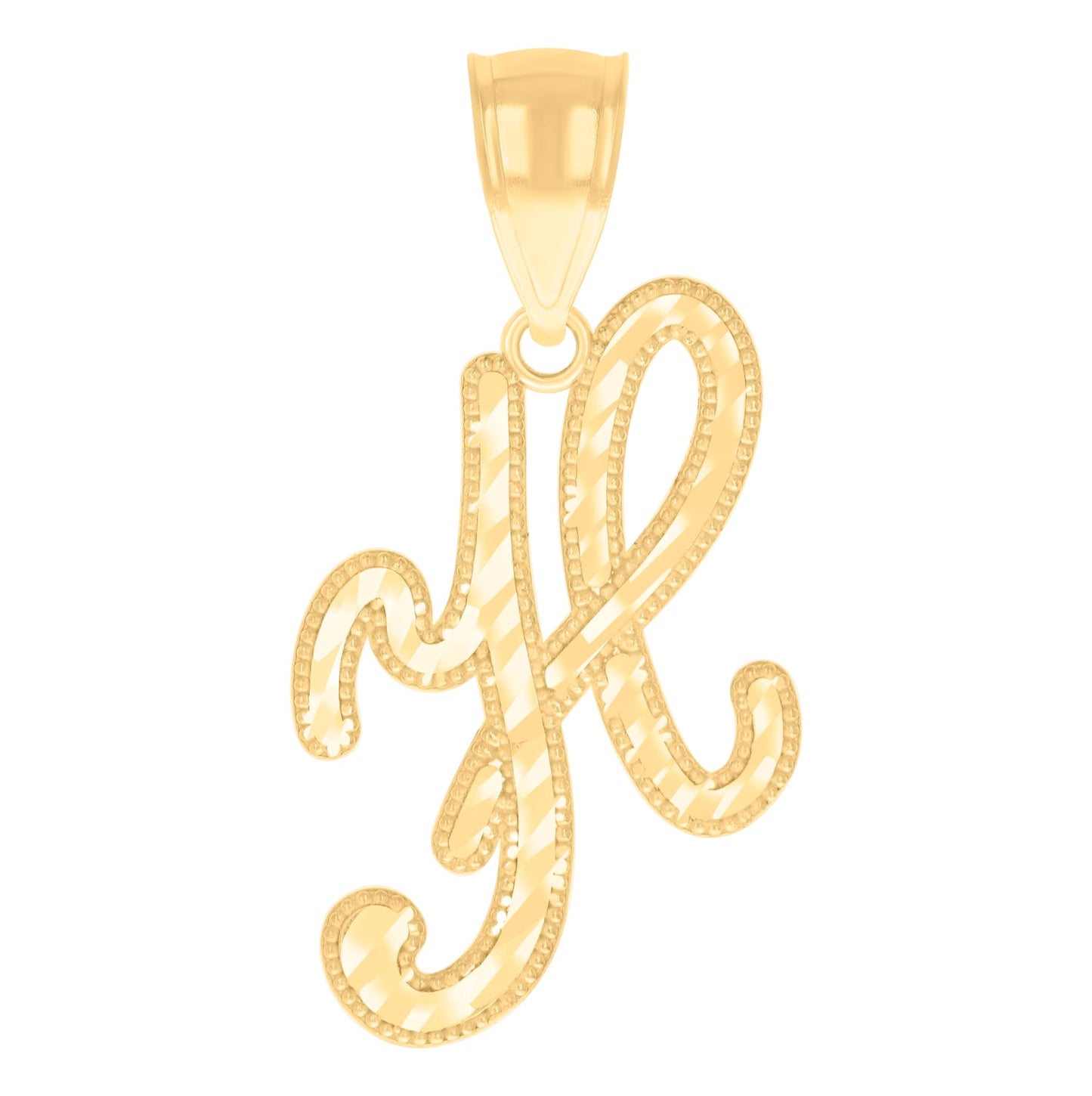 14K Yellow Gold Unisex Diamond-cut Initial Alphabet Charm Pendant
