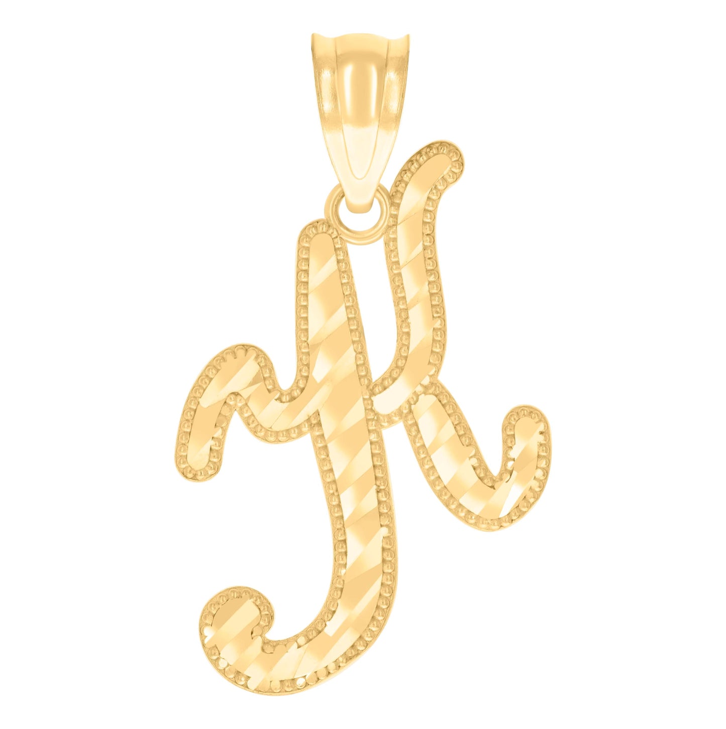 14K Yellow Gold Unisex Diamond-cut Initial Alphabet Charm Pendant