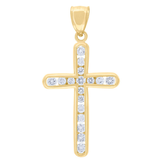 10K Yellow Gold Womens Mens Round Cubic Zirconia Cubic-Zirconia Cross Religious Charm Pendant
