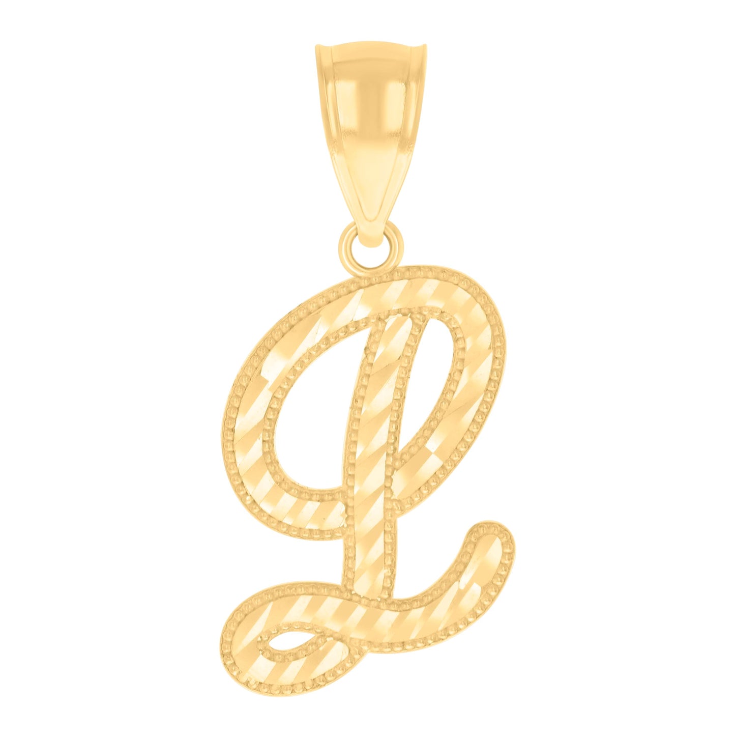 14K Yellow Gold Unisex Diamond-cut Initial Alphabet Charm Pendant