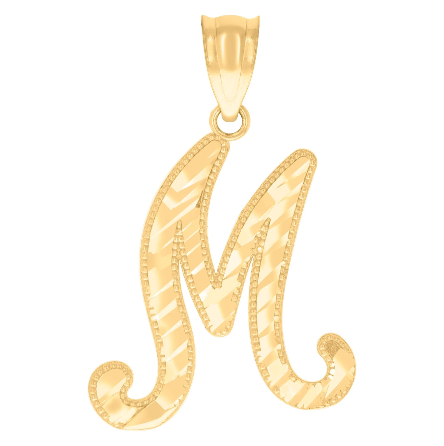 14K Yellow Gold Unisex Diamond-cut Initial Alphabet Charm Pendant