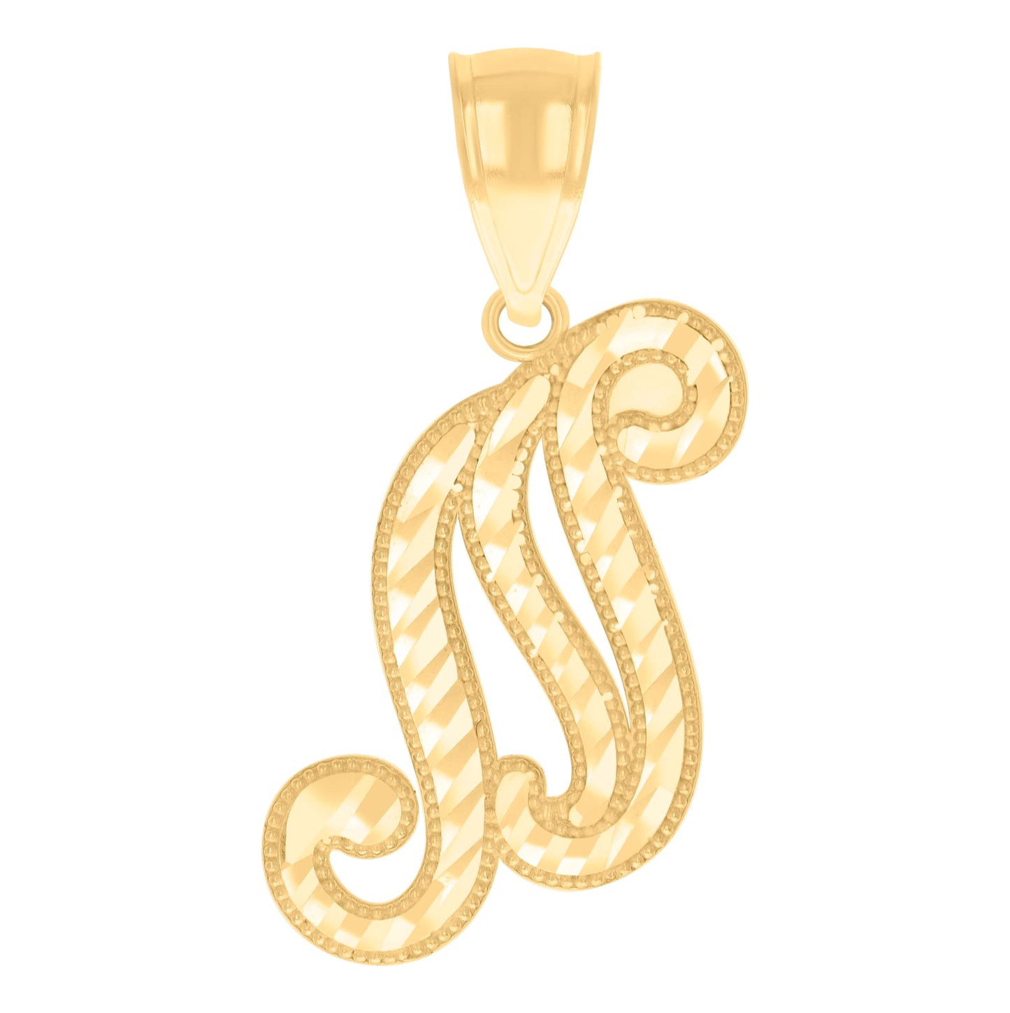 14K Yellow Gold Unisex Diamond-cut Initial Alphabet Charm Pendant