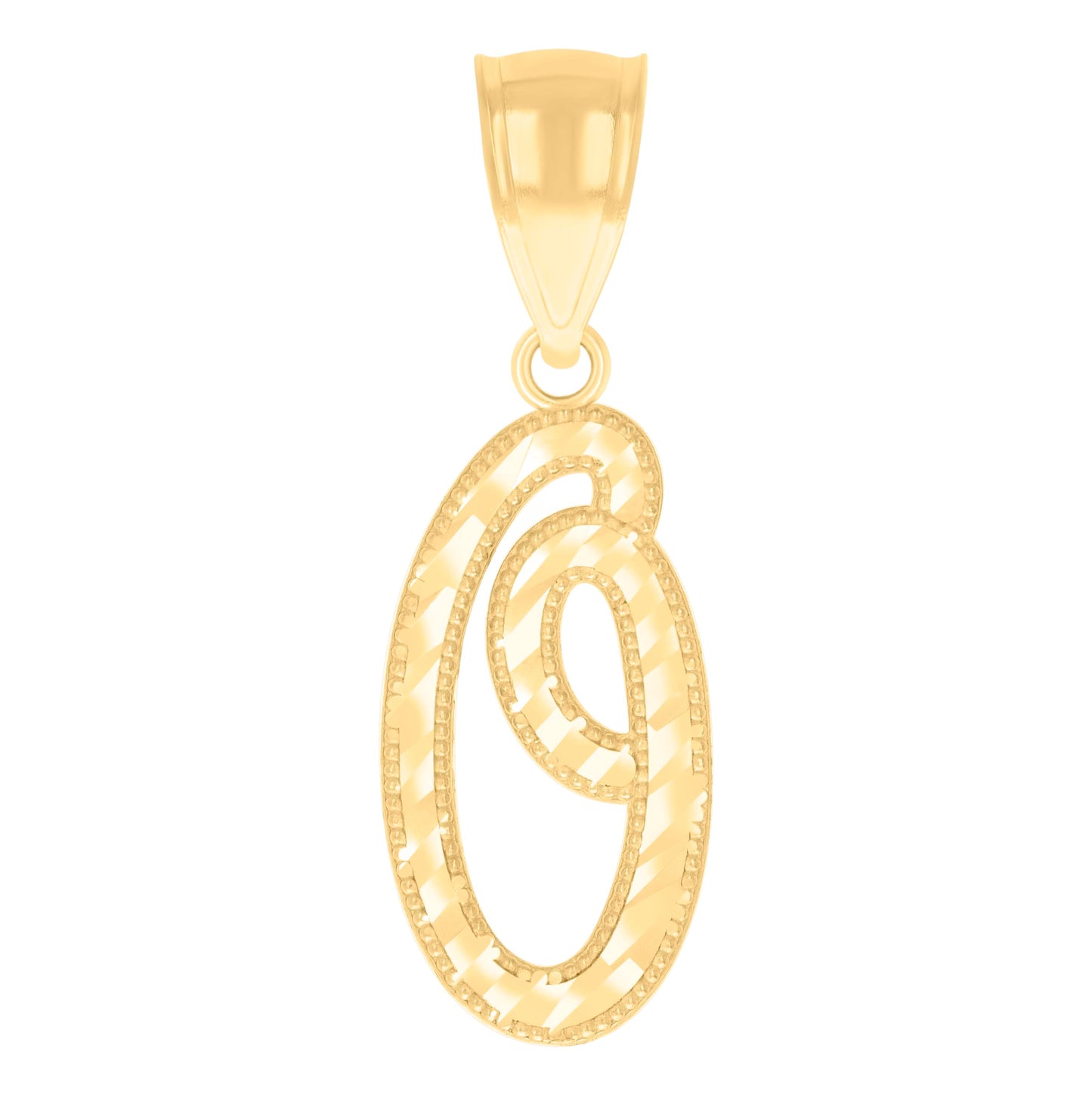 14K Yellow Gold Unisex Diamond-cut Initial Alphabet Charm Pendant