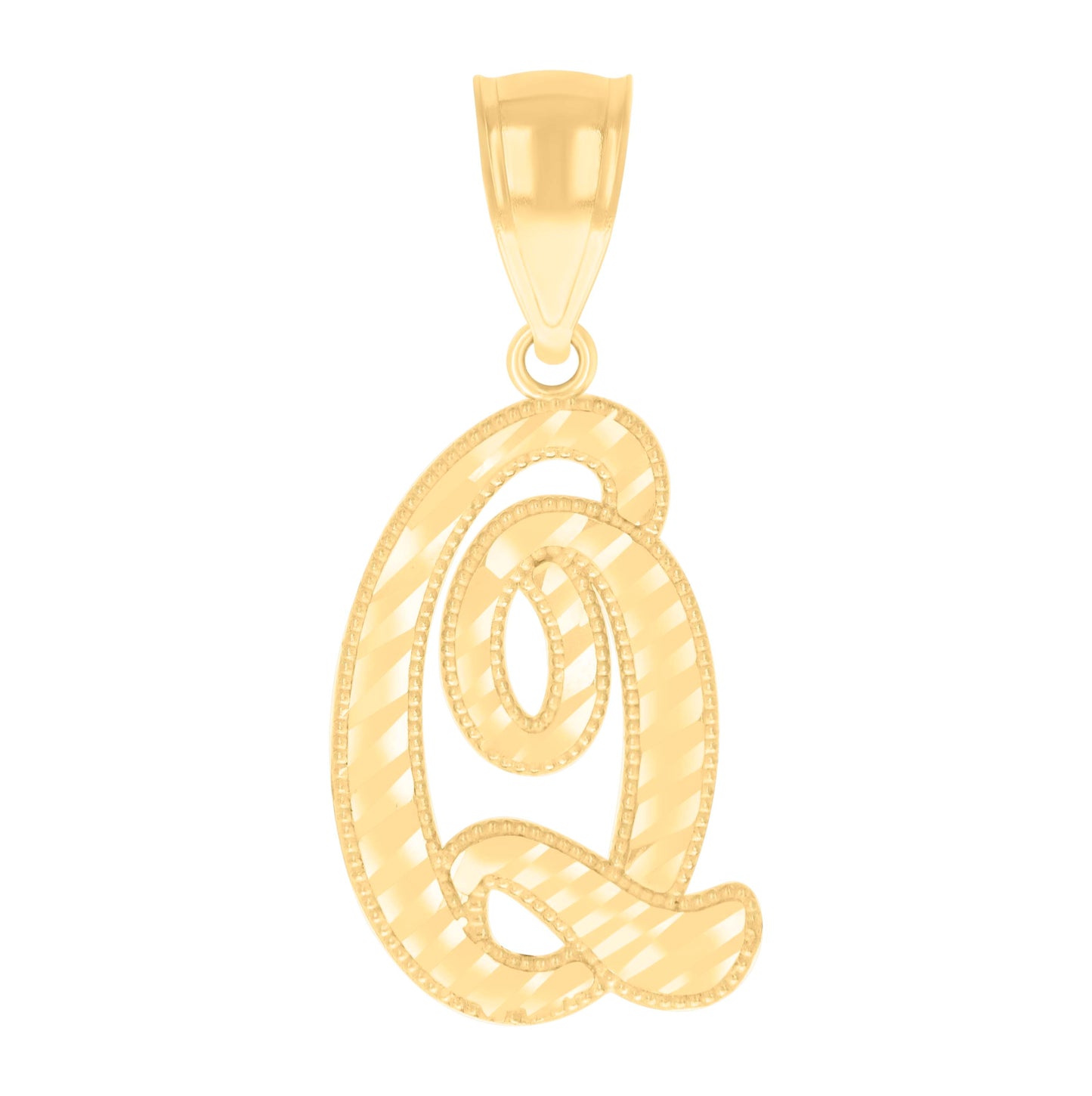 14K Yellow Gold Unisex Diamond-cut Initial Alphabet Charm Pendant