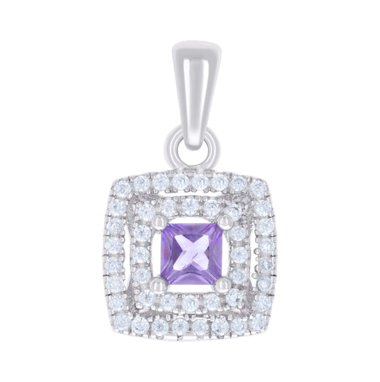 Sterling Silver Womens Princess-Cut Round Cubic-Zirconia Square Fashion Pendant