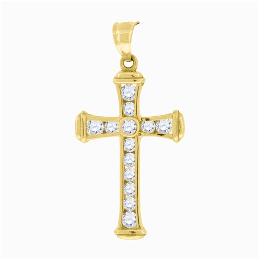 10K Yellow Gold Womens Mens Round Cubic Zirconia Cubic-Zirconia Cross Religious Charm Pendant