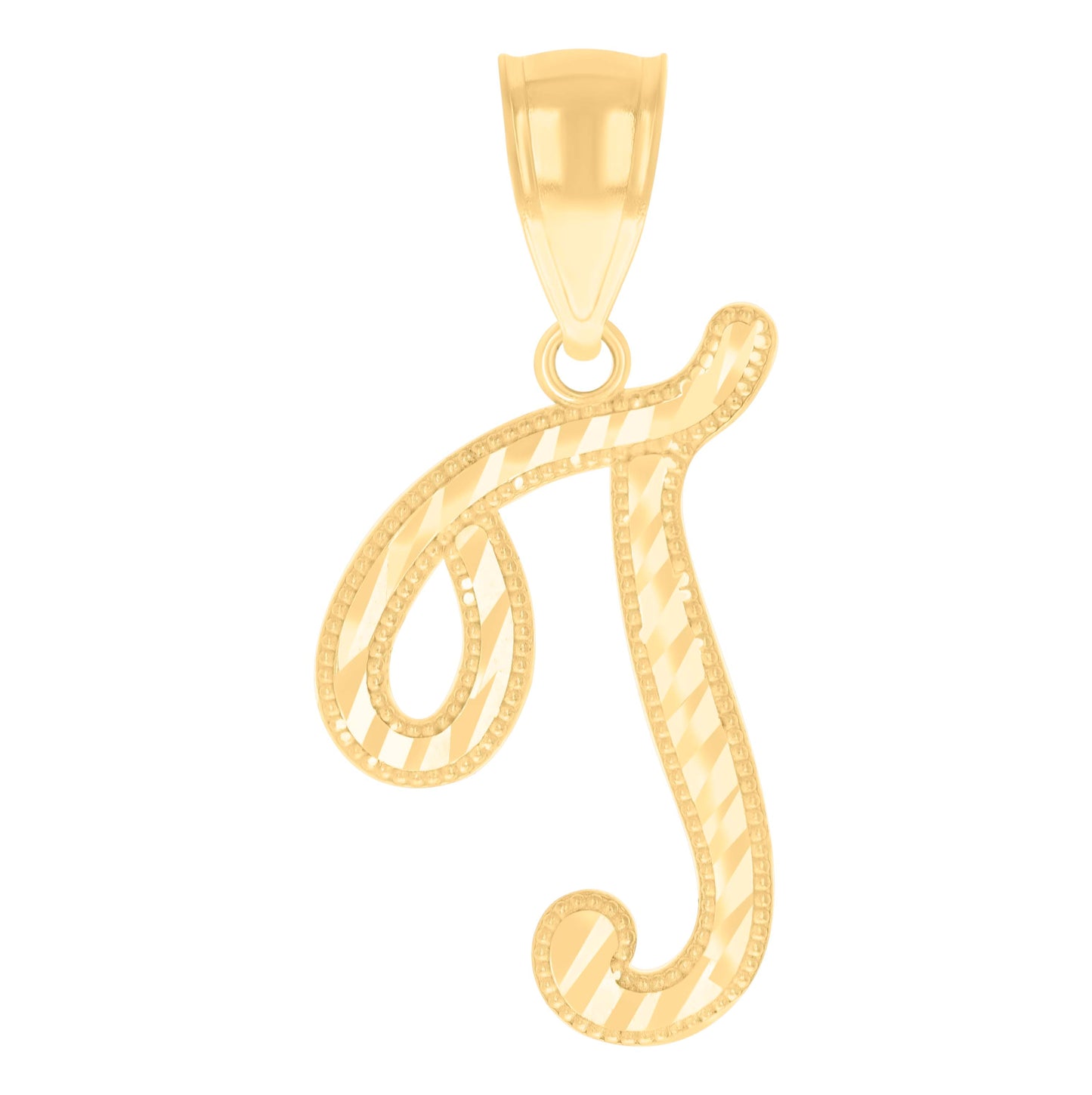 14K Yellow Gold Unisex Diamond-cut Initial Alphabet Charm Pendant