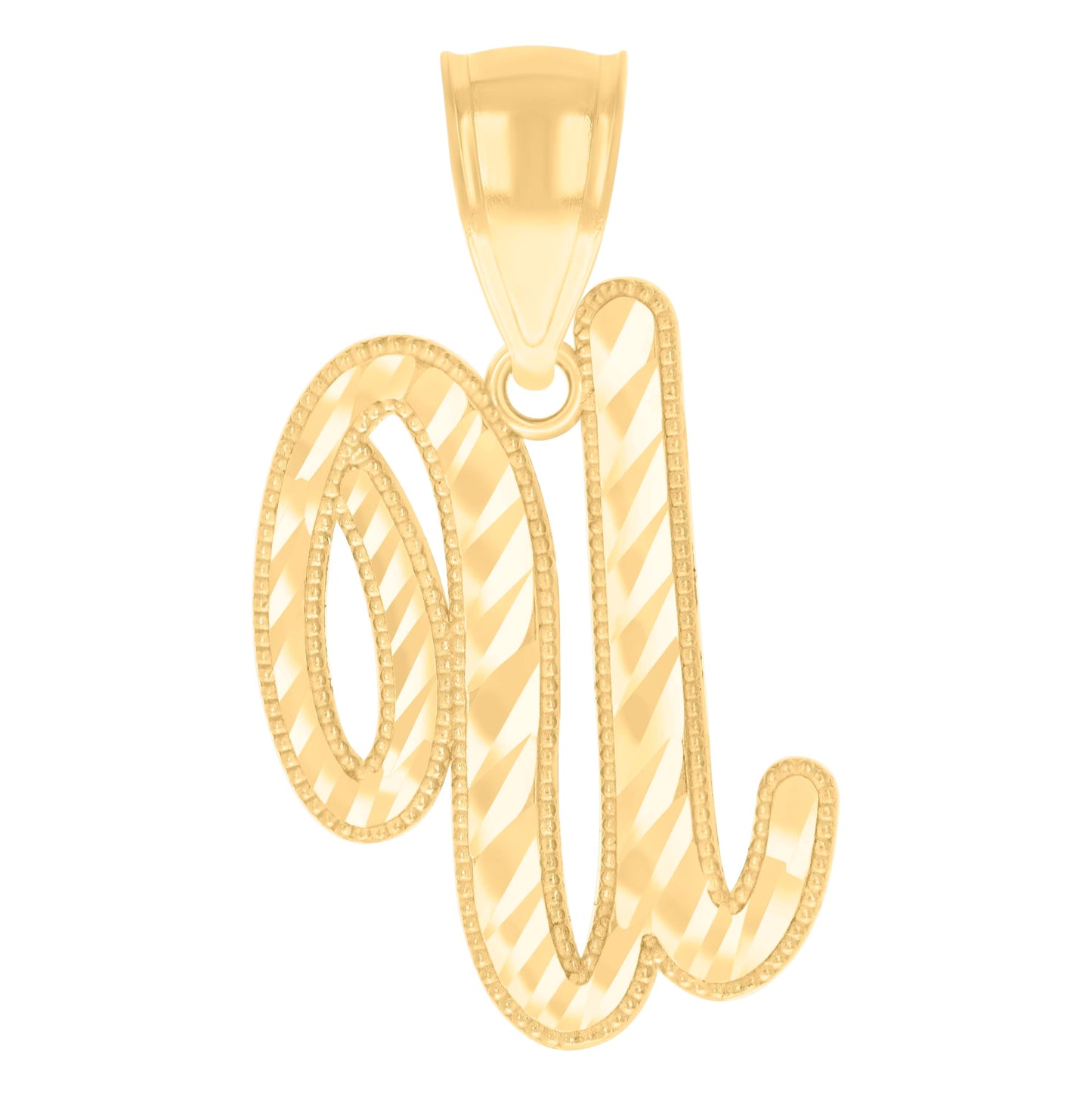 14K Yellow Gold Unisex Diamond-cut Initial Alphabet Charm Pendant
