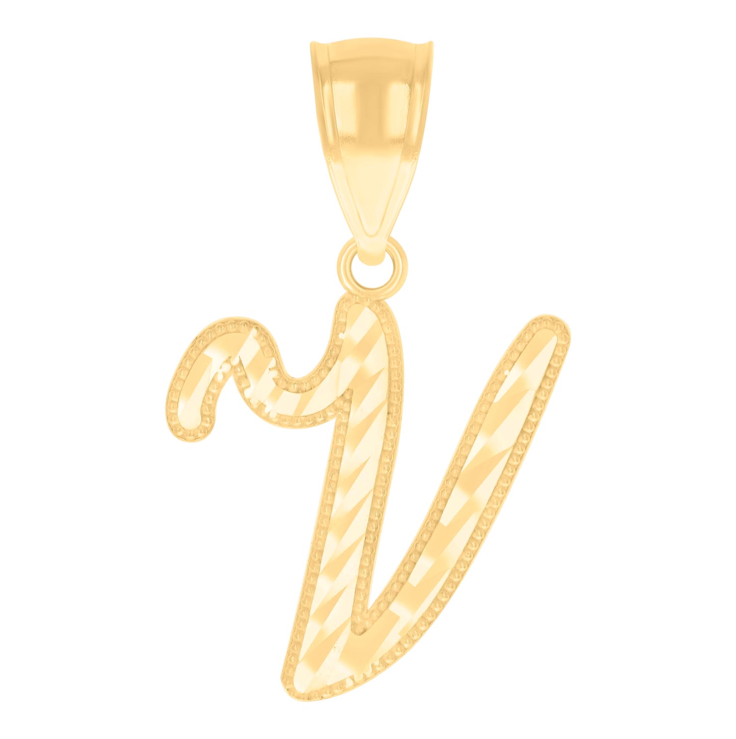 14K Yellow Gold Unisex Diamond-cut Initial Alphabet Charm Pendant