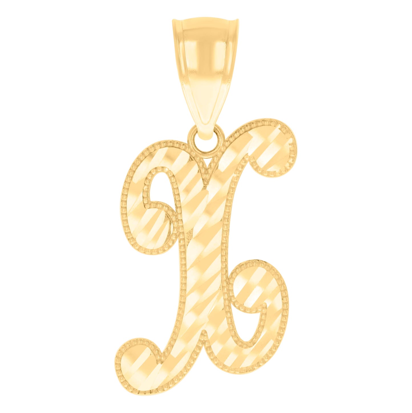 14K Yellow Gold Unisex Diamond-cut Initial Alphabet Charm Pendant